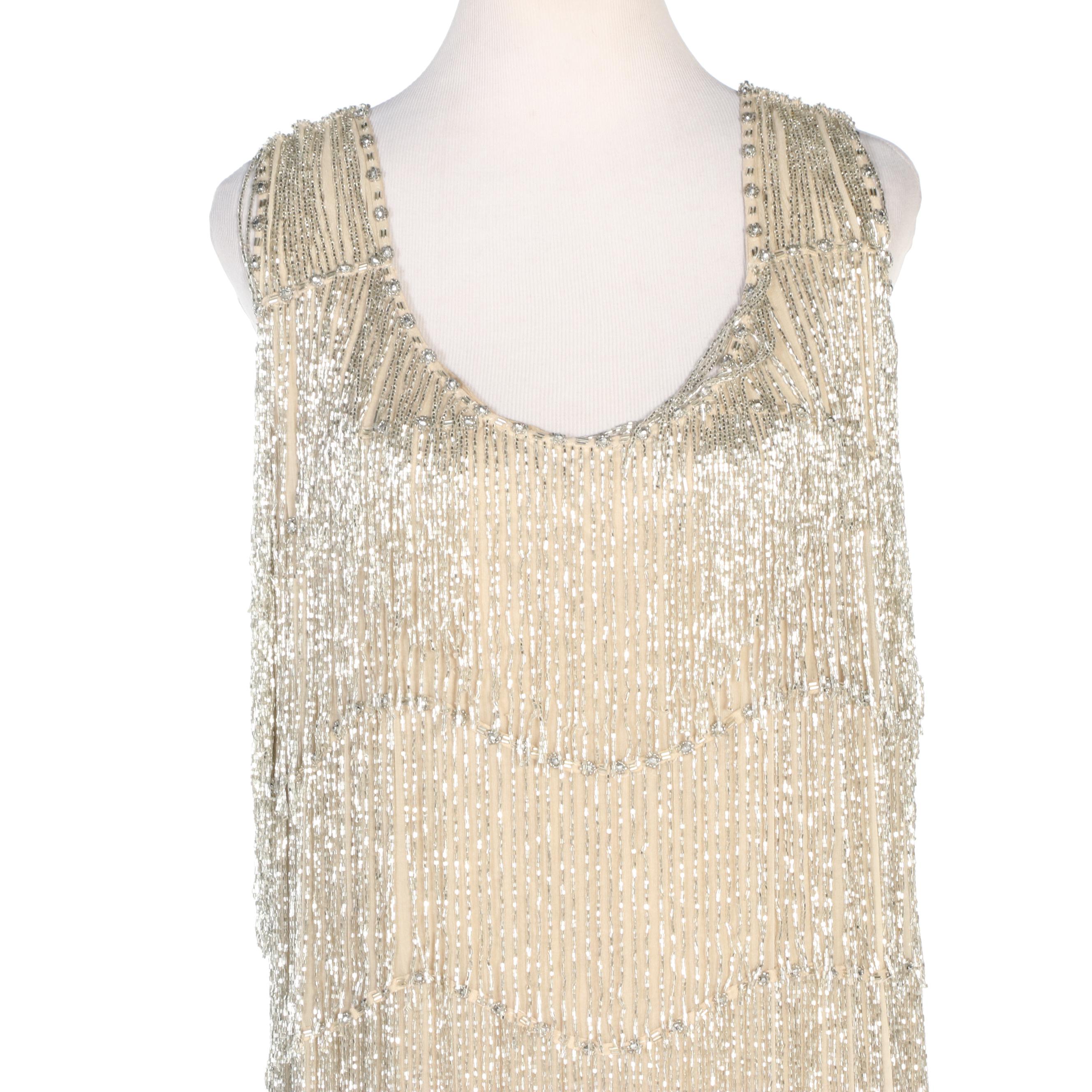 J. Peterman 1927 Party Dress in Silk with Silver Beading