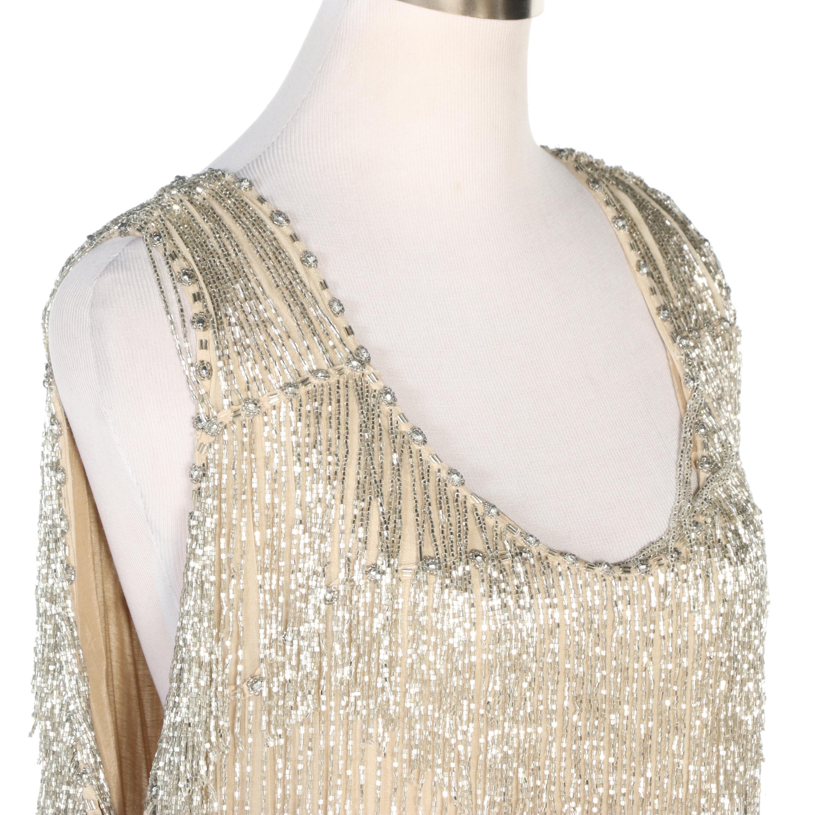 J. Peterman 1927 Party Dress in Silk with Silver Beading