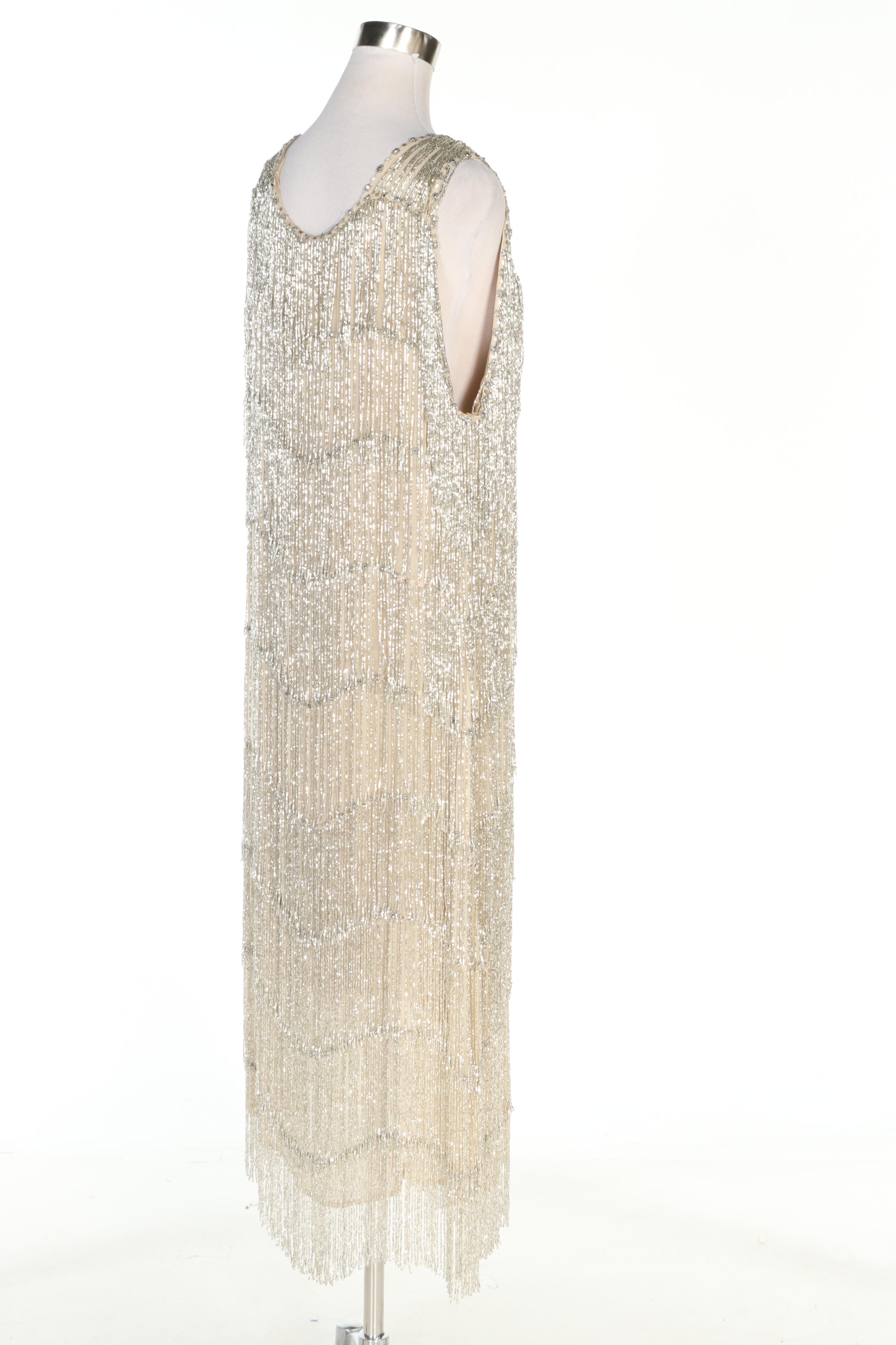 J. Peterman 1927 Party Dress in Silk with Silver Beading