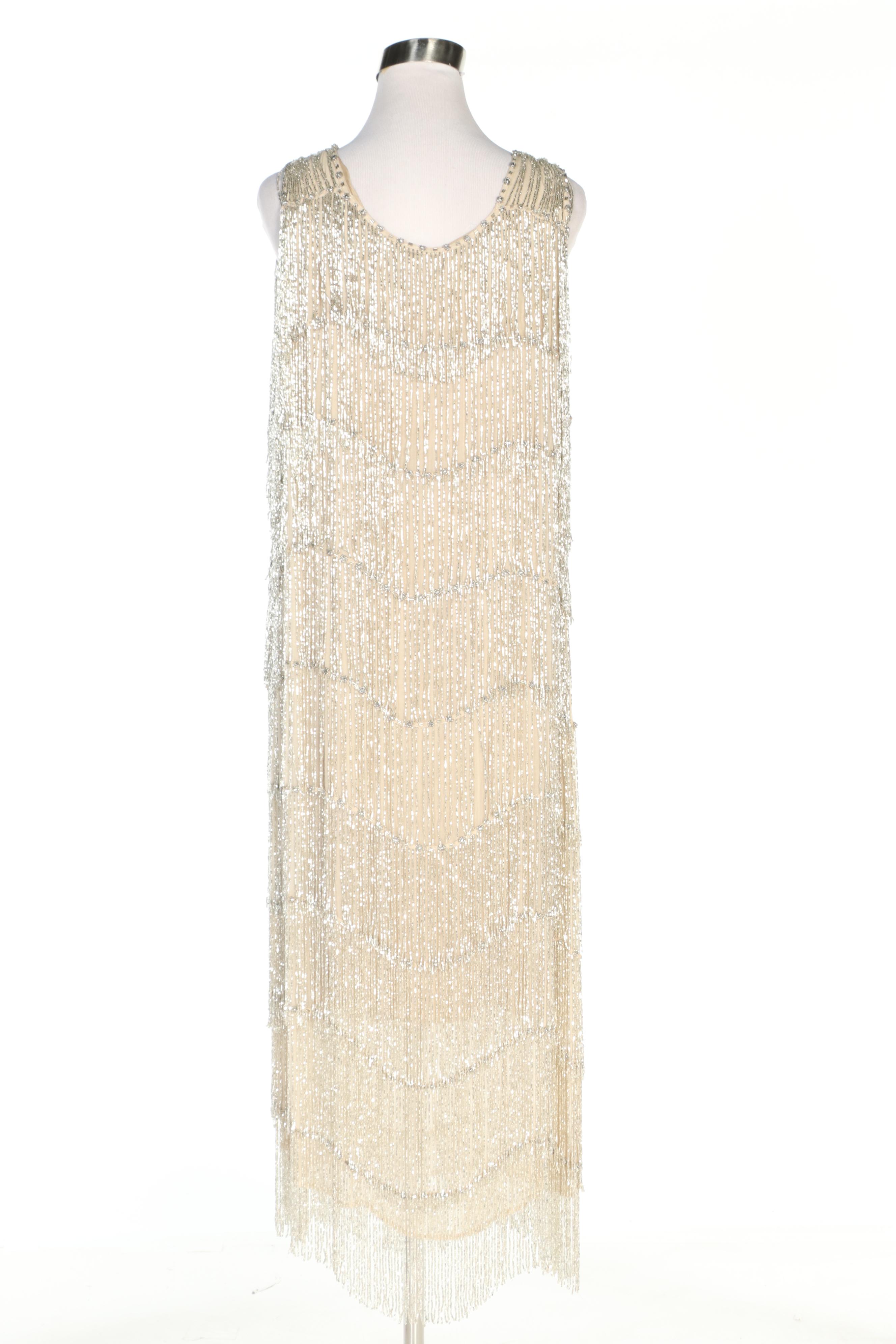 J. Peterman 1927 Party Dress in Silk with Silver Beading