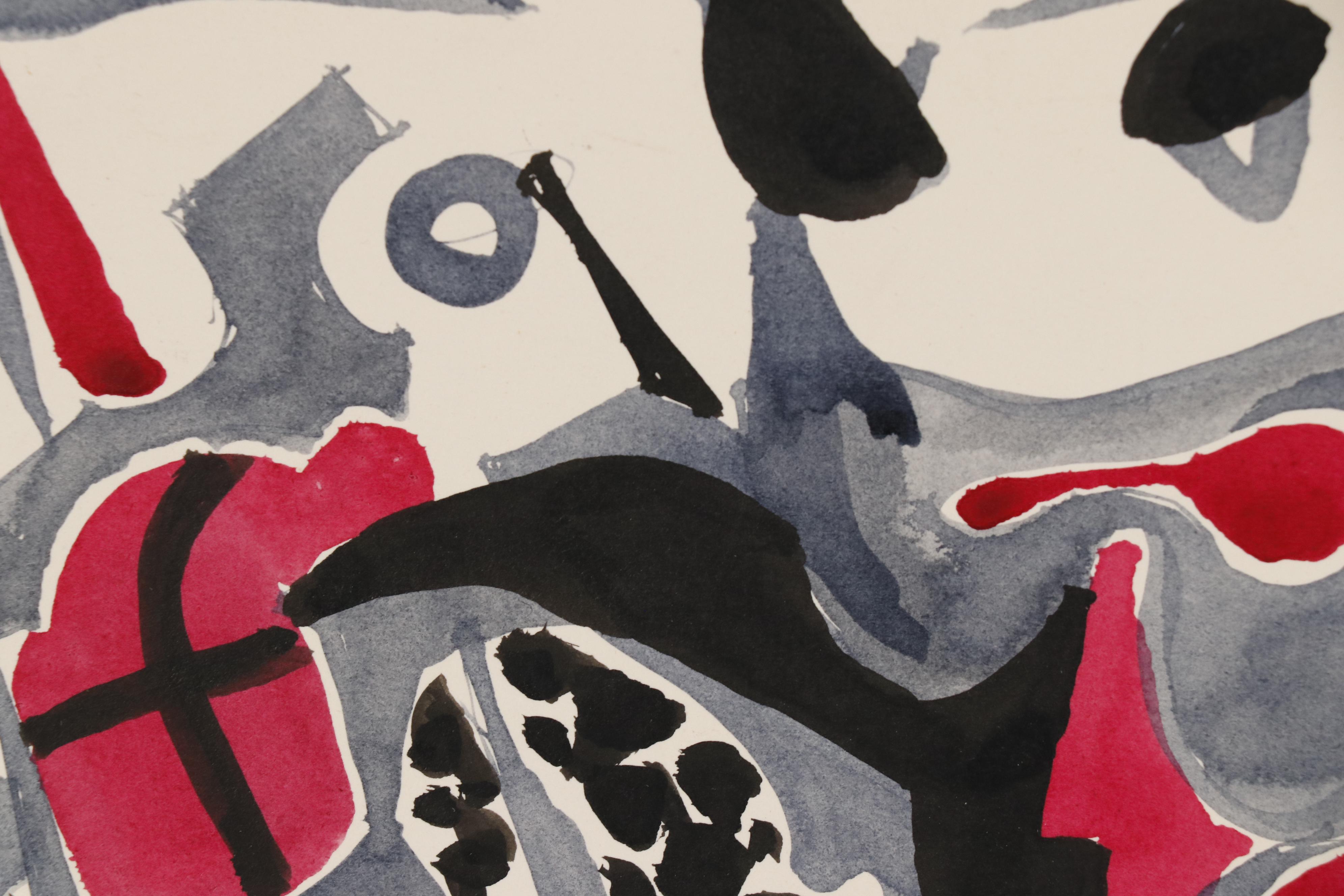 Leonard Maurer Abstract Watercolor Painting "Combat", 1948