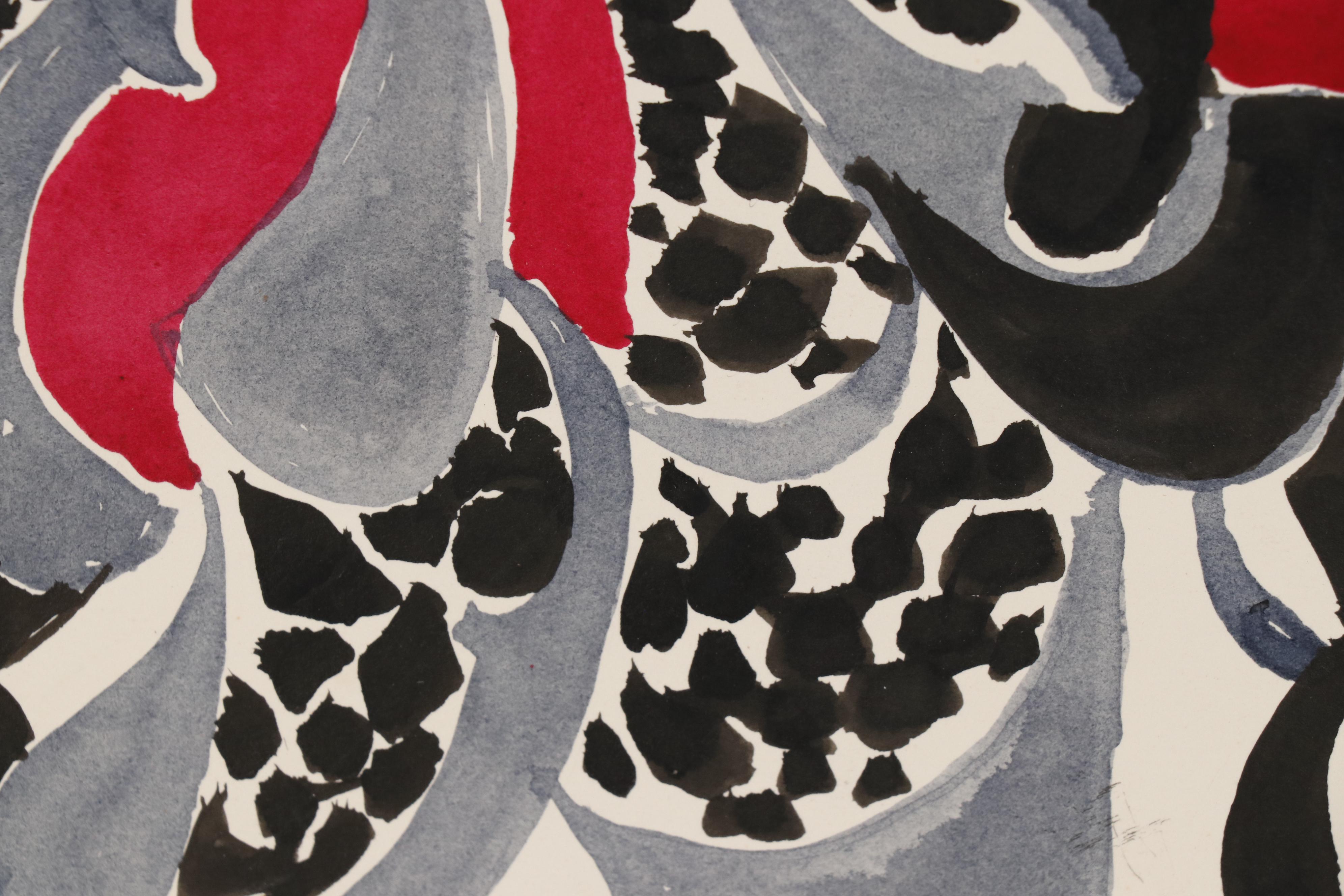 Leonard Maurer Abstract Watercolor Painting "Combat", 1948