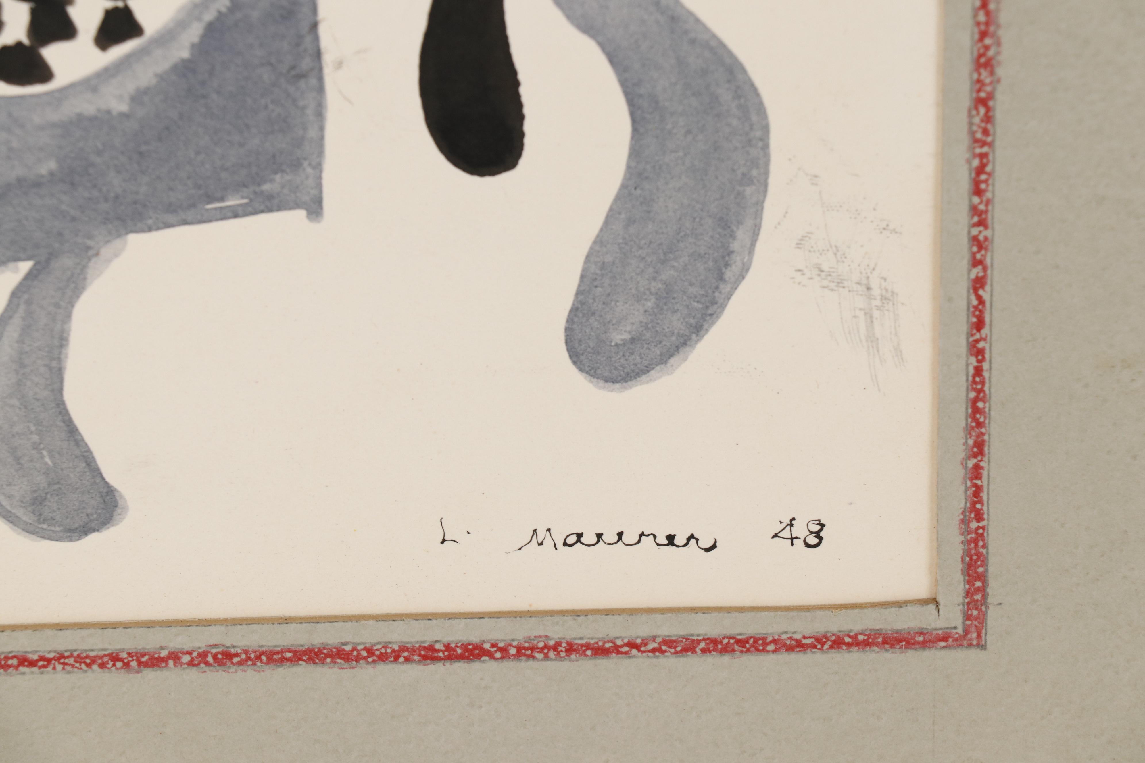 Leonard Maurer Abstract Watercolor Painting "Combat", 1948