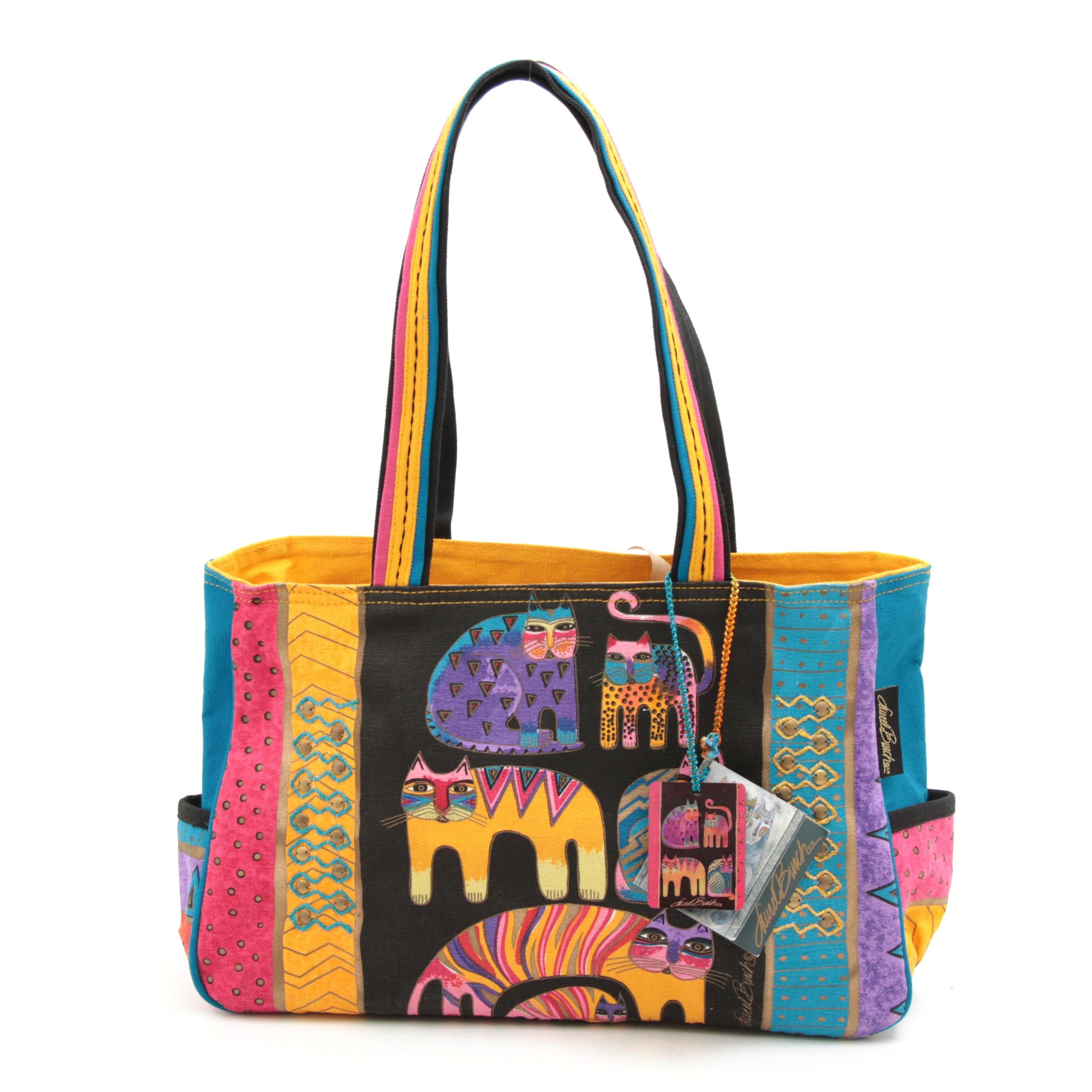 Laurel Burch Multicolor Feline Printed Canvas Tote Bag