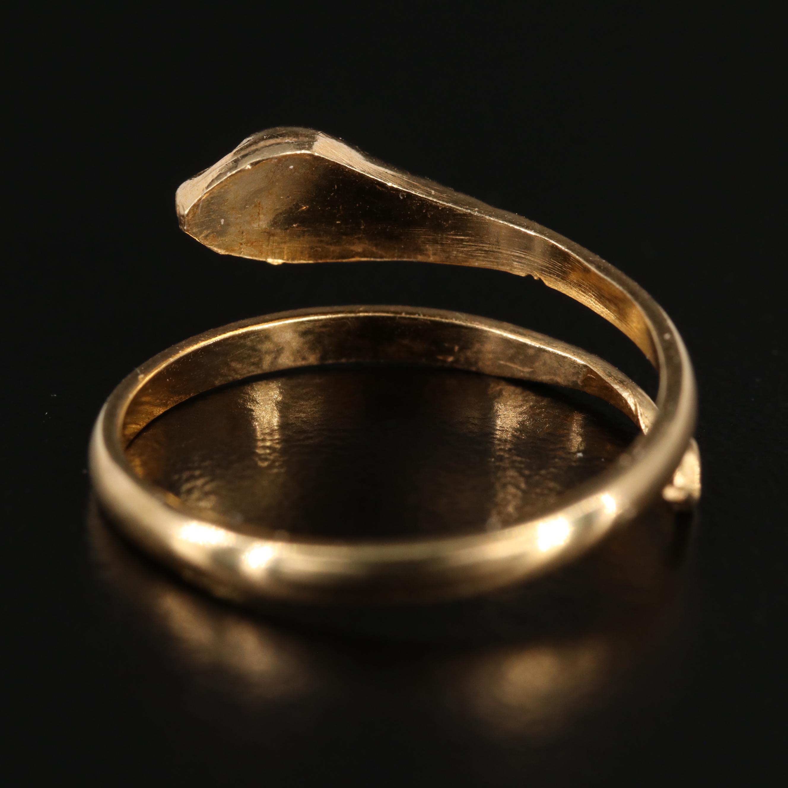 18K Yellow Gold Snake Ring With Red Glass Eyes