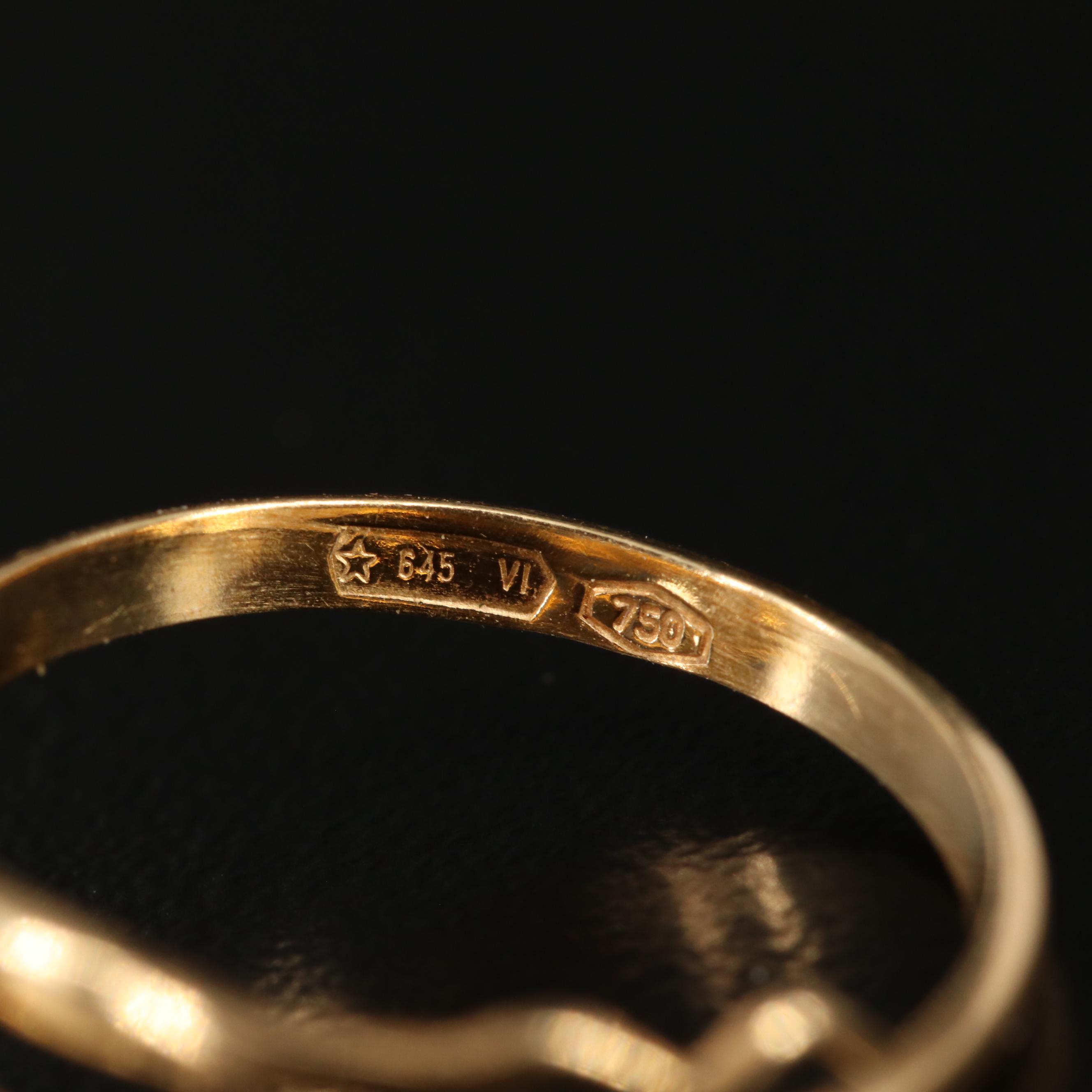 18K Yellow Gold Snake Ring With Red Glass Eyes