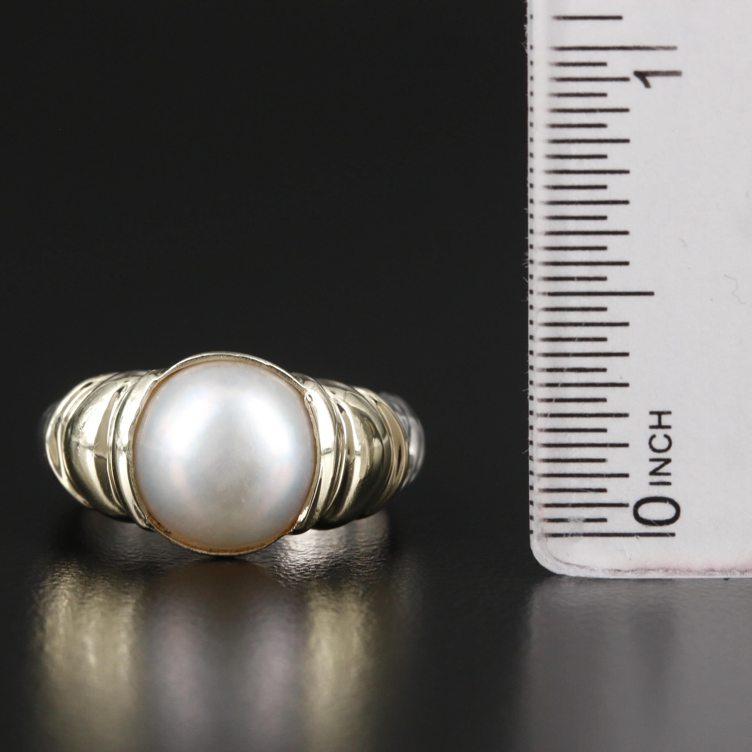 David Yurman Sterling Silver Pearl Cable Ring with 14K Gold Accents