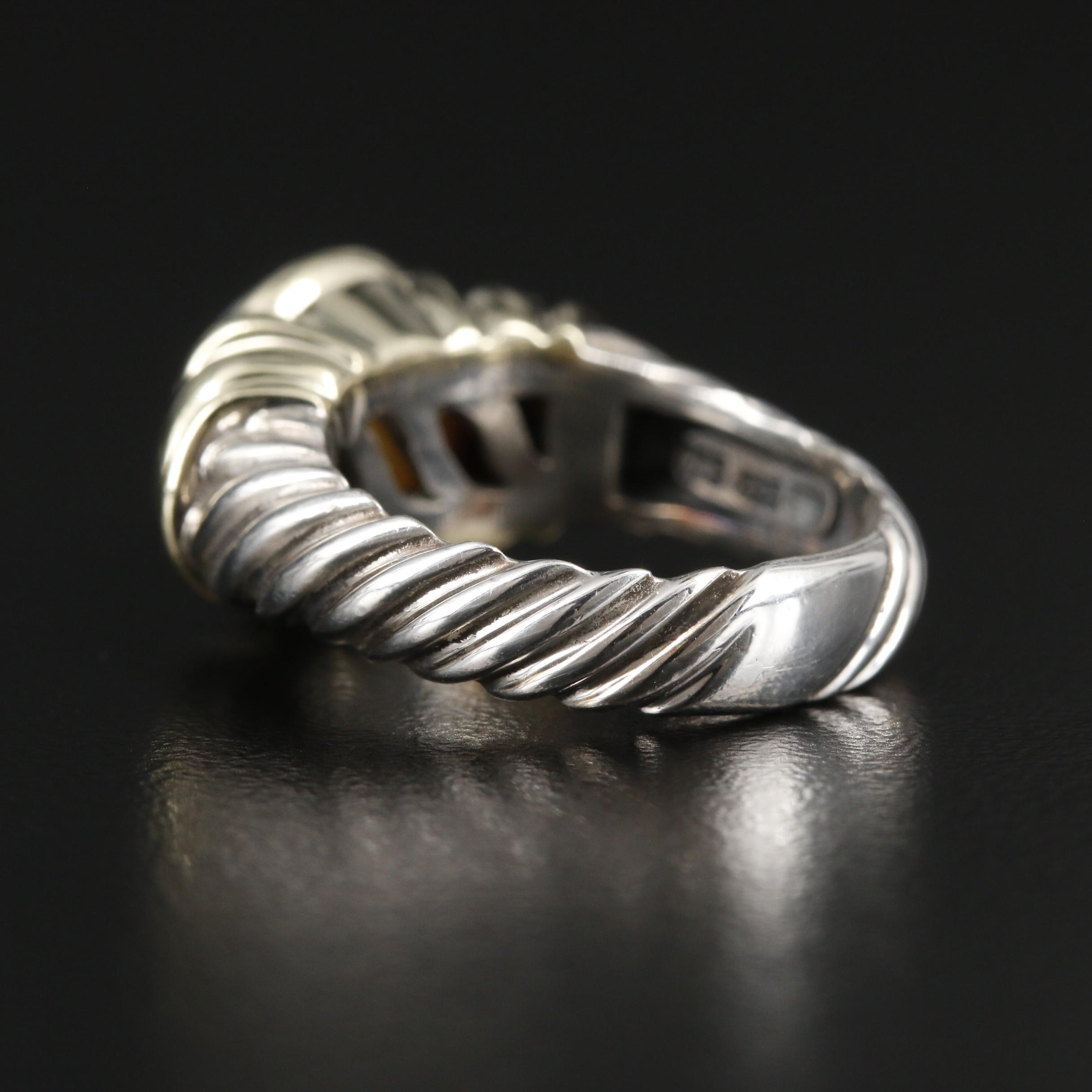 David Yurman Sterling Silver Pearl Cable Ring with 14K Gold Accents