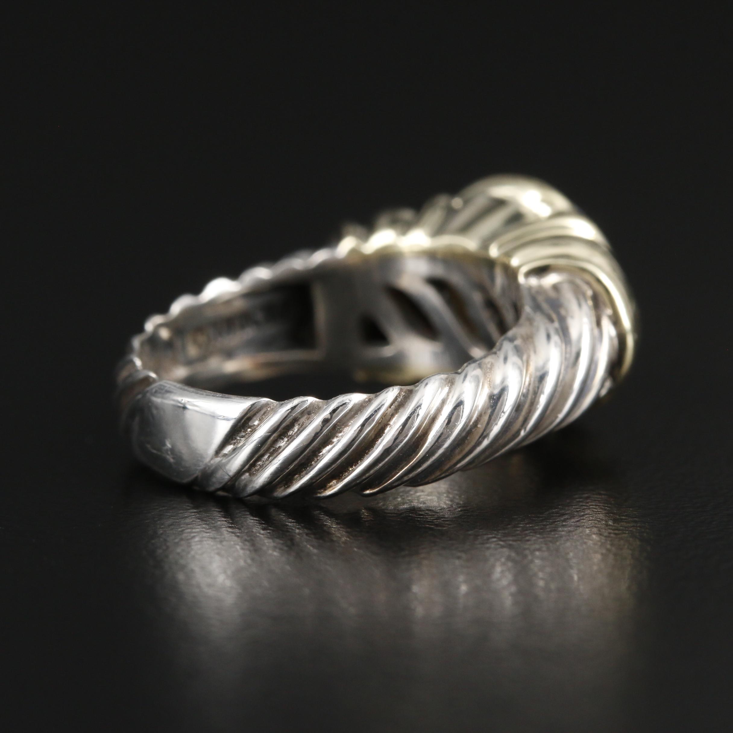 David Yurman Sterling Silver Pearl Cable Ring with 14K Gold Accents