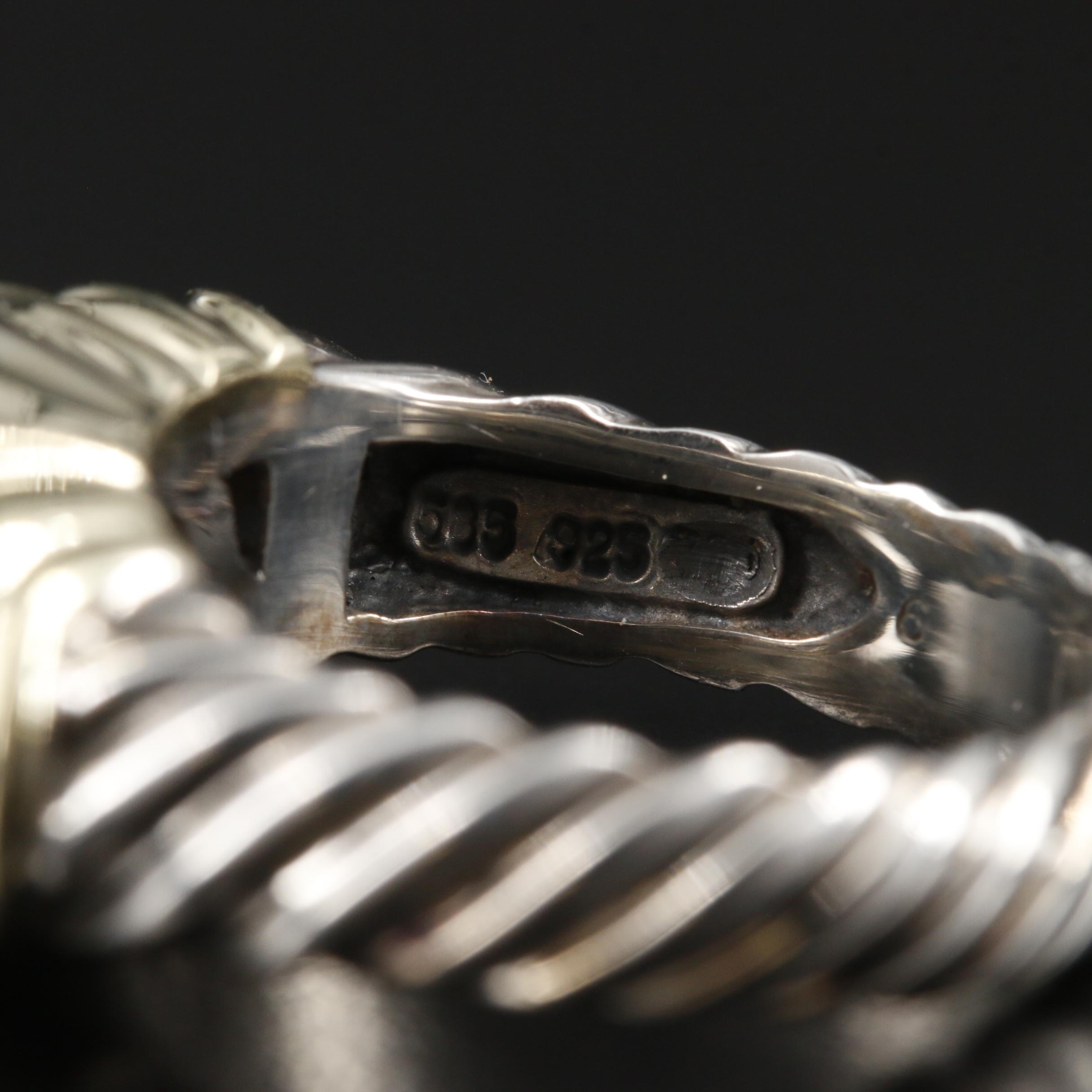 David Yurman Sterling Silver Pearl Cable Ring with 14K Gold Accents