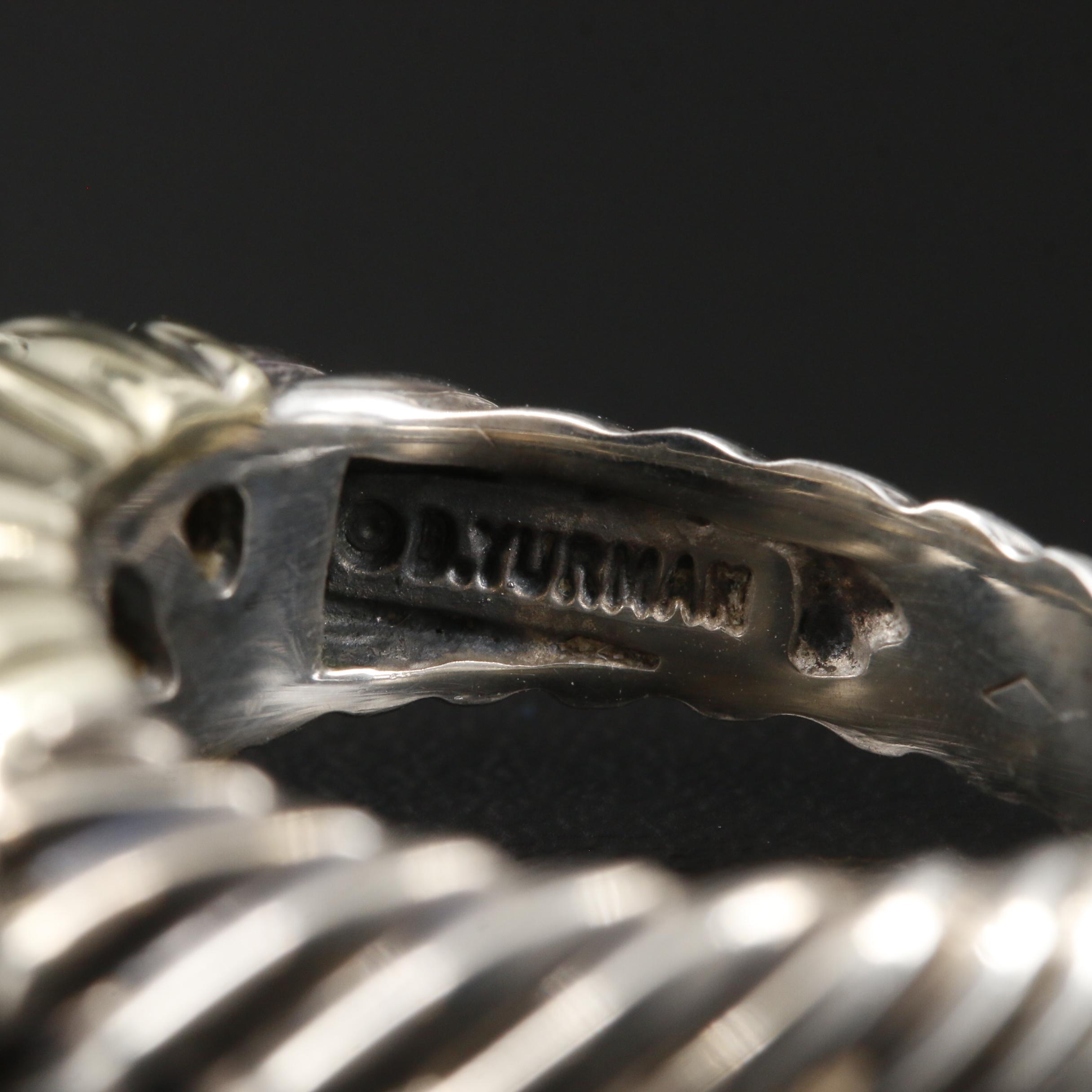 David Yurman Sterling Silver Pearl Cable Ring with 14K Gold Accents