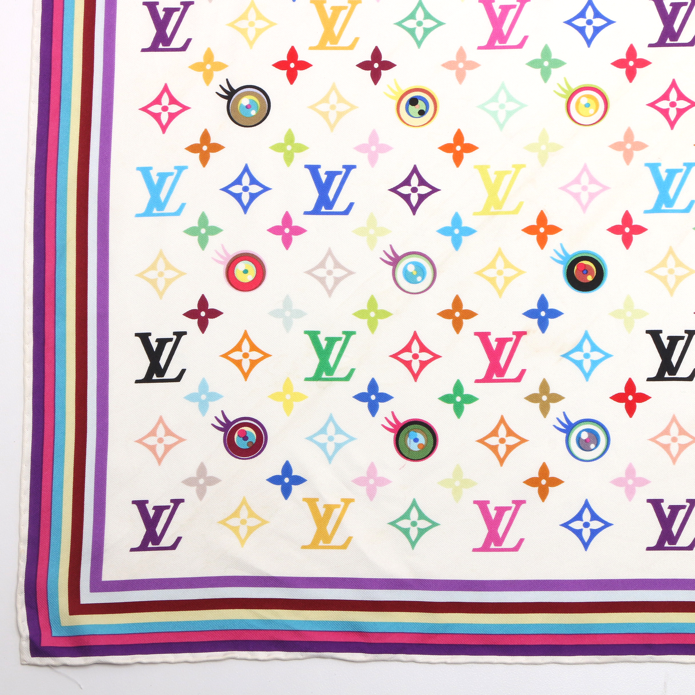 Louis Vuitton Takashi Murakami White Multicolor Monogram Eye Love You Scarf
