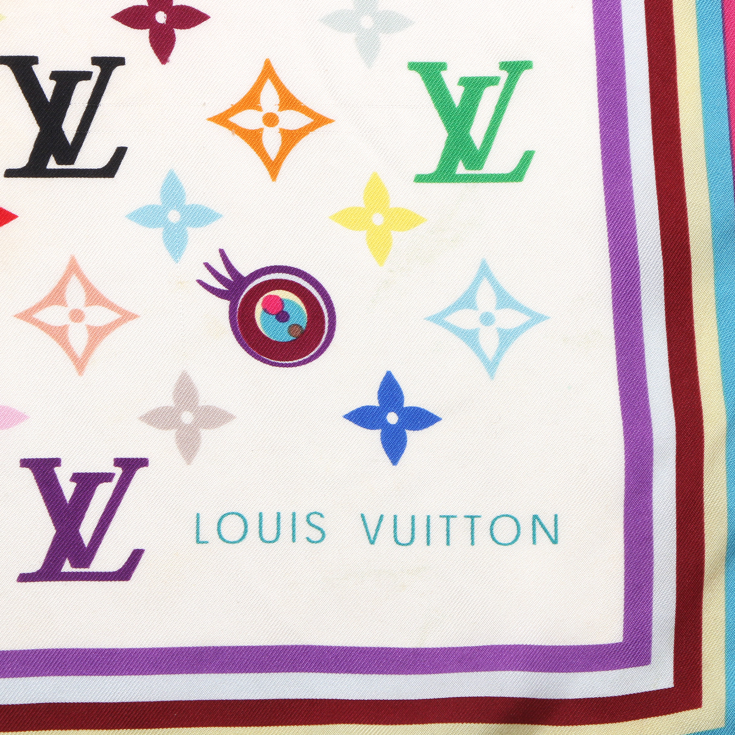 Louis Vuitton Takashi Murakami White Multicolor Monogram Eye Love You Scarf