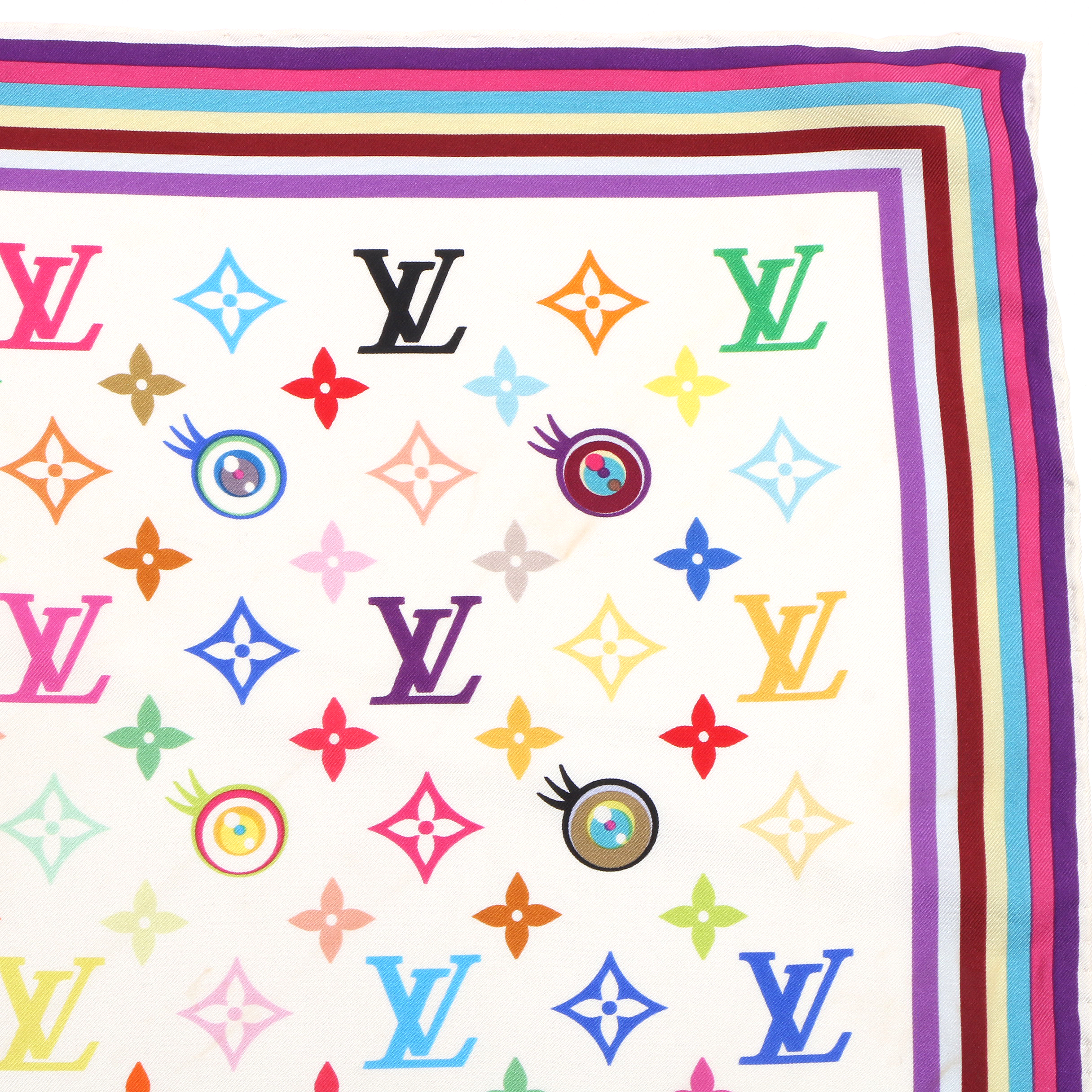 Louis Vuitton Takashi Murakami White Multicolor Monogram Eye Love You Scarf