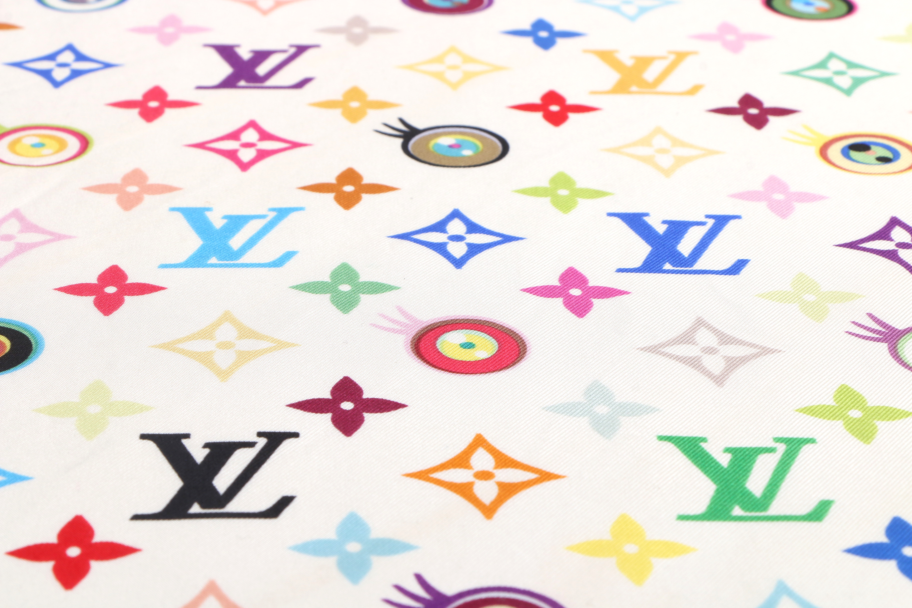 Louis Vuitton Takashi Murakami White Multicolor Monogram Eye Love You Scarf