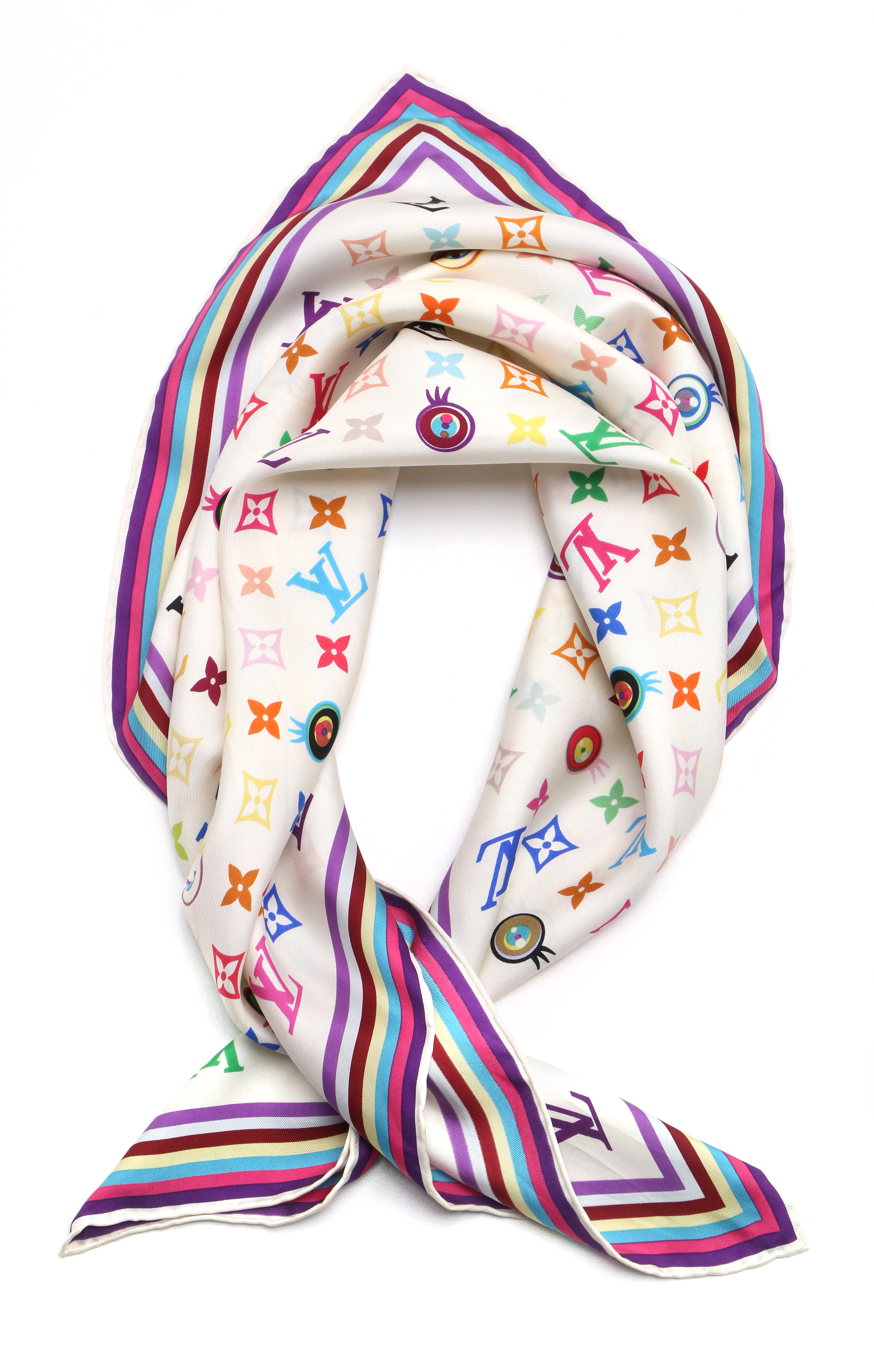 Louis Vuitton Takashi Murakami White Multicolor Monogram Eye Love You Scarf