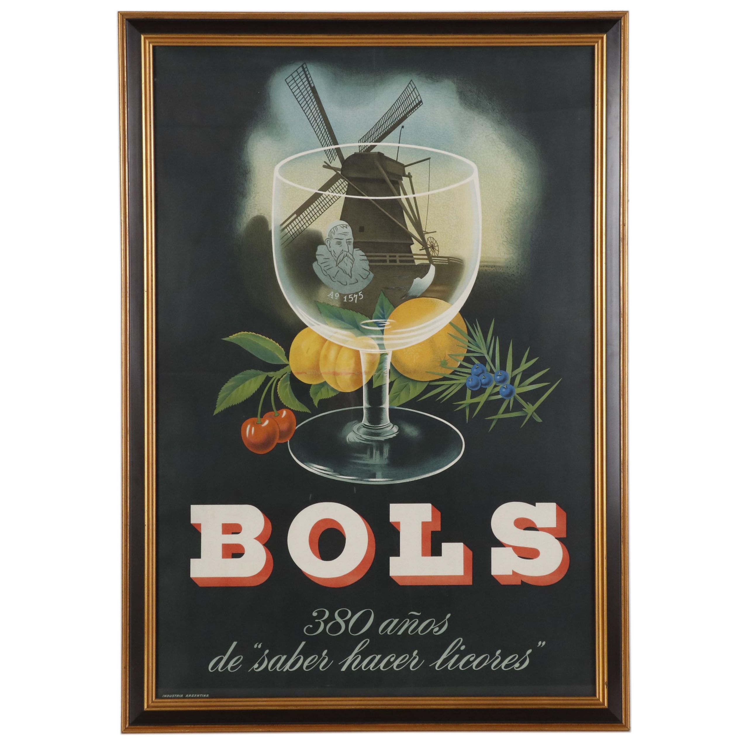 Bols Spirits Lithographic Advertising Poster, Mid-20th Century