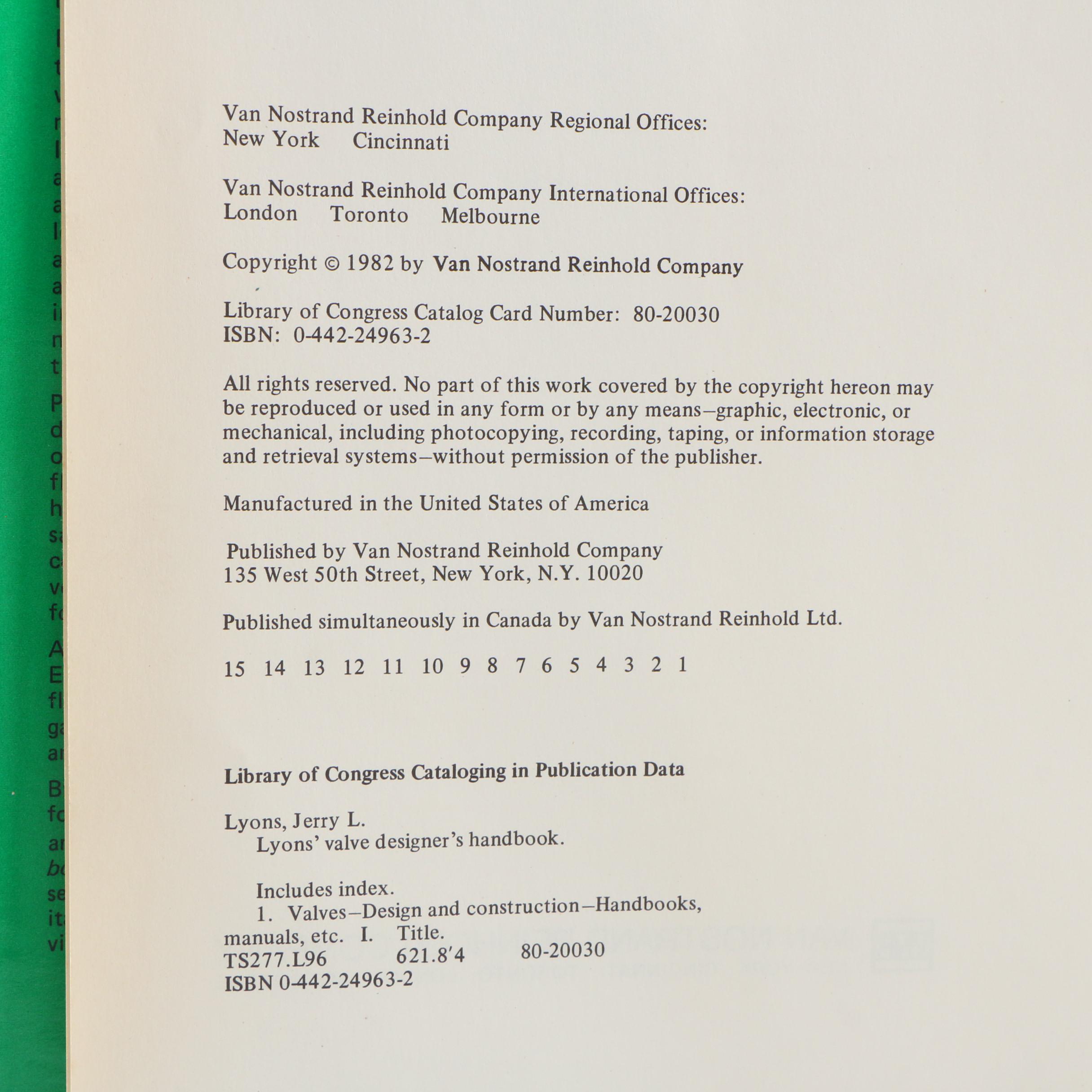 1982 "Lyons' Valve Designer's Handbook" and Other Books