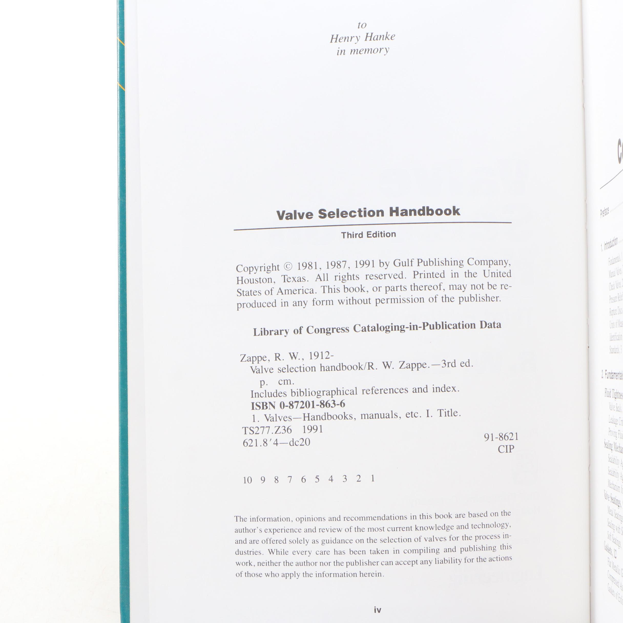 1982 "Lyons' Valve Designer's Handbook" and Other Books