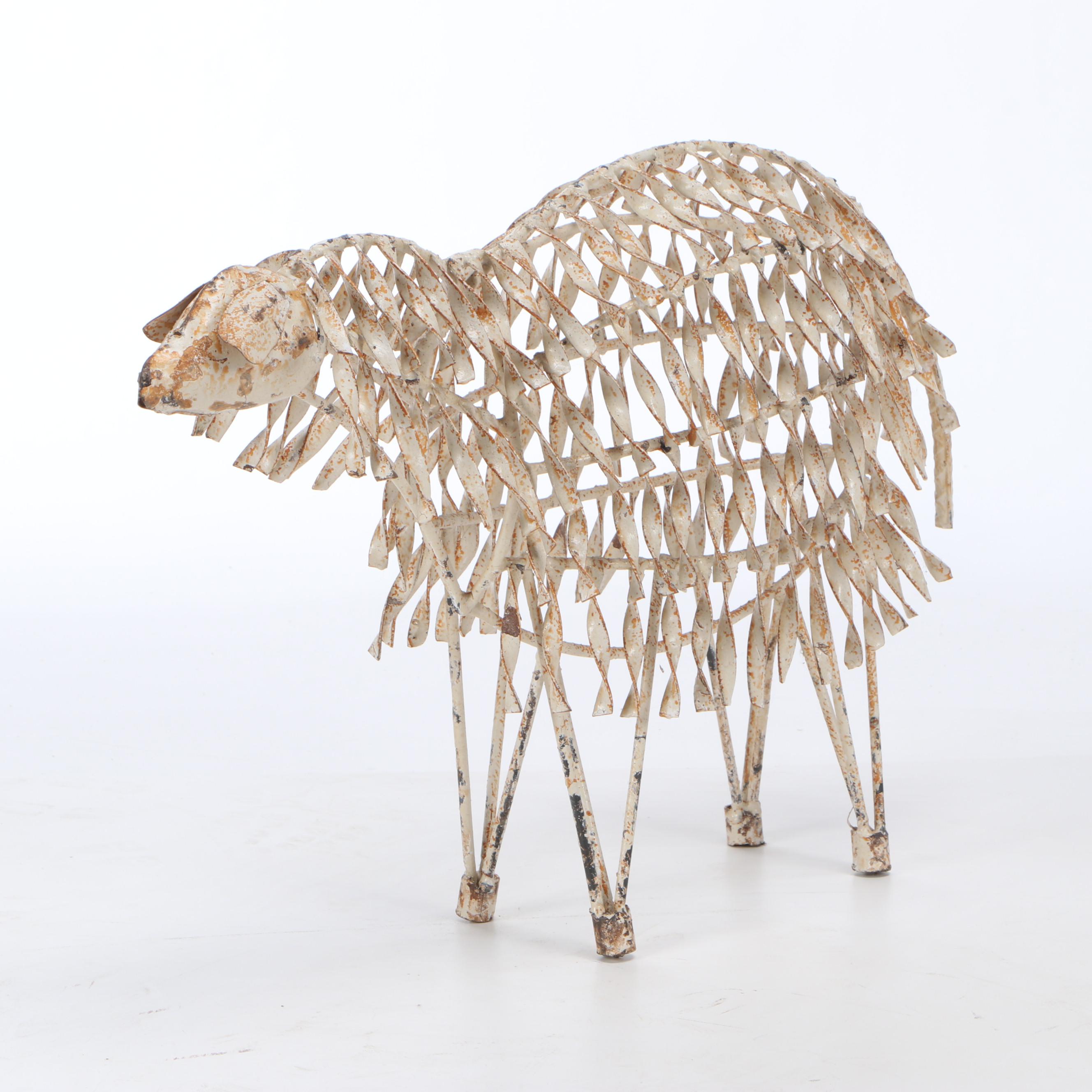 Pair of Mexican Folk Art Scrap Metal Sheep Sculptures