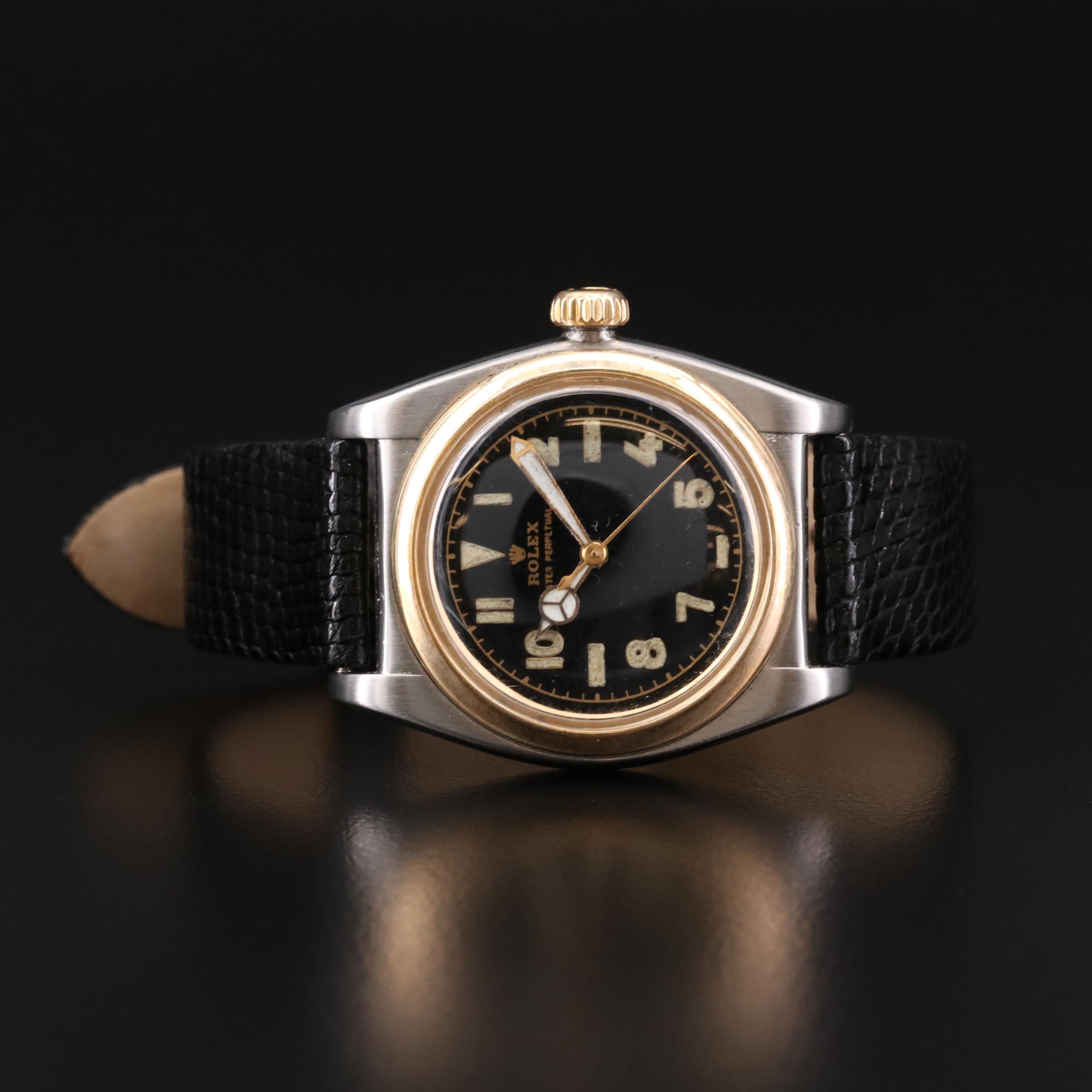 Rolex Oyster Perpetual Bubble Back 14K Gold And Stainless Steel Watch, Vintage