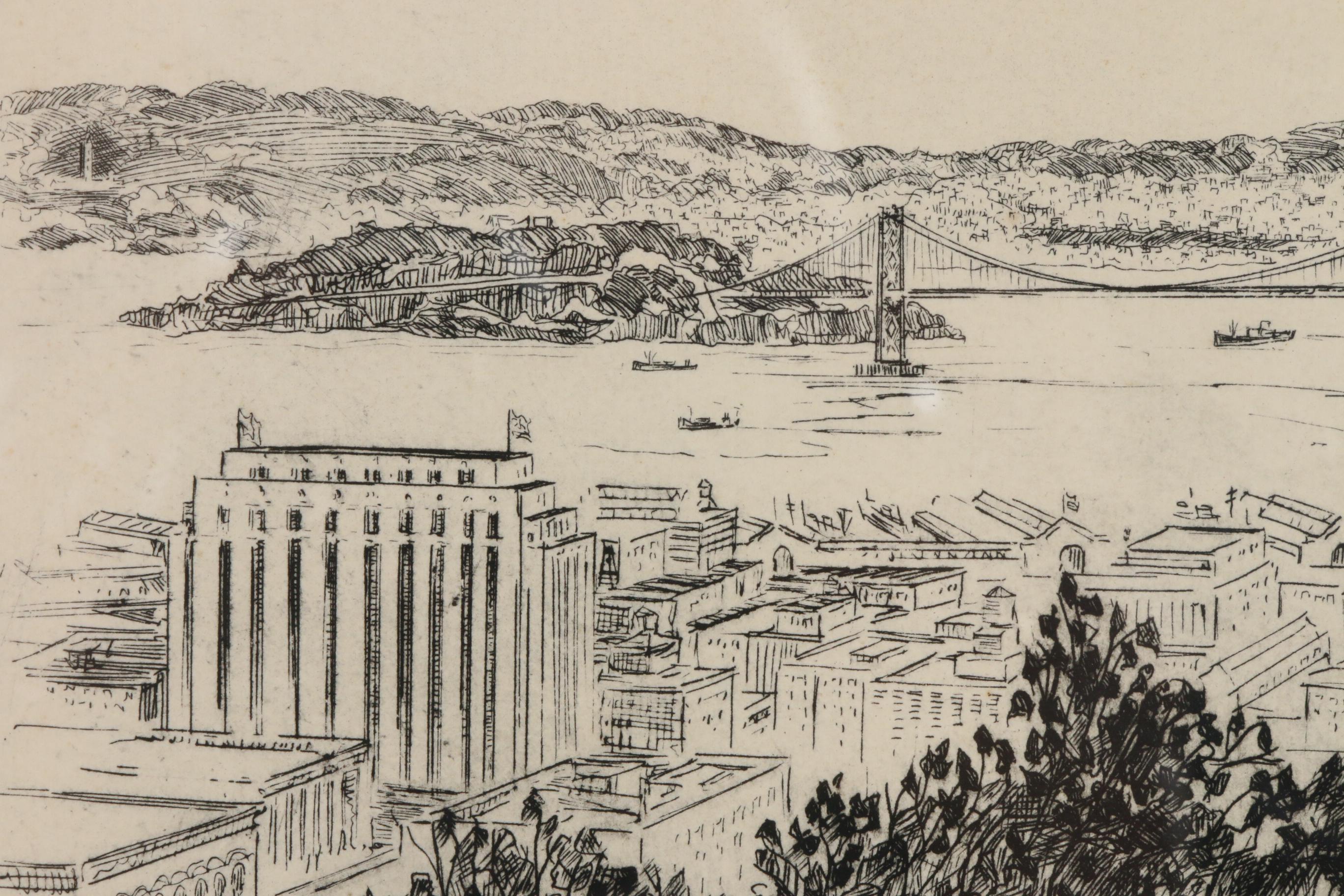 Alec Stern Drypoint Etching "San Francisco from Nob Hill," 20th Century