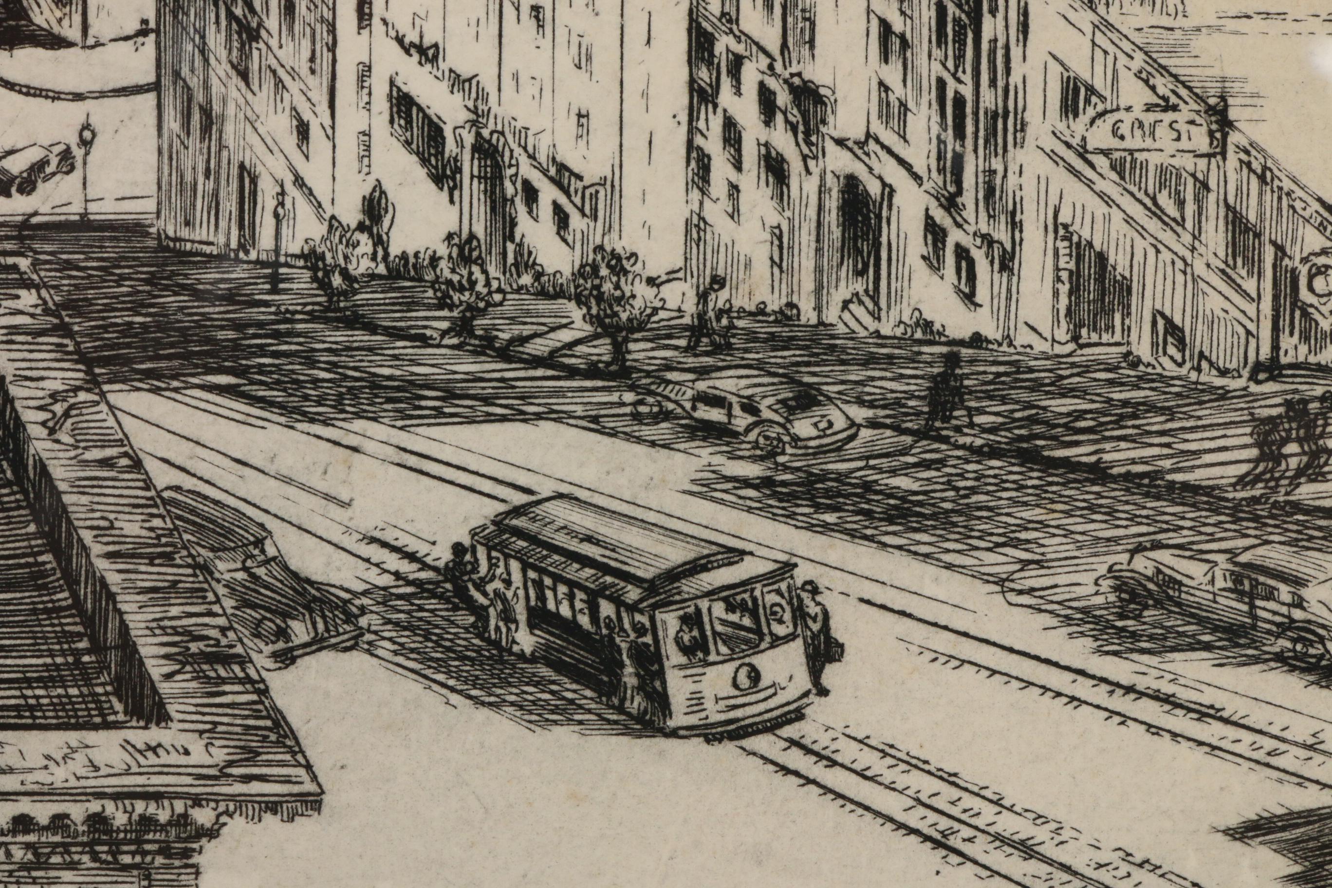 Alec Stern Drypoint Etching "San Francisco from Nob Hill," 20th Century