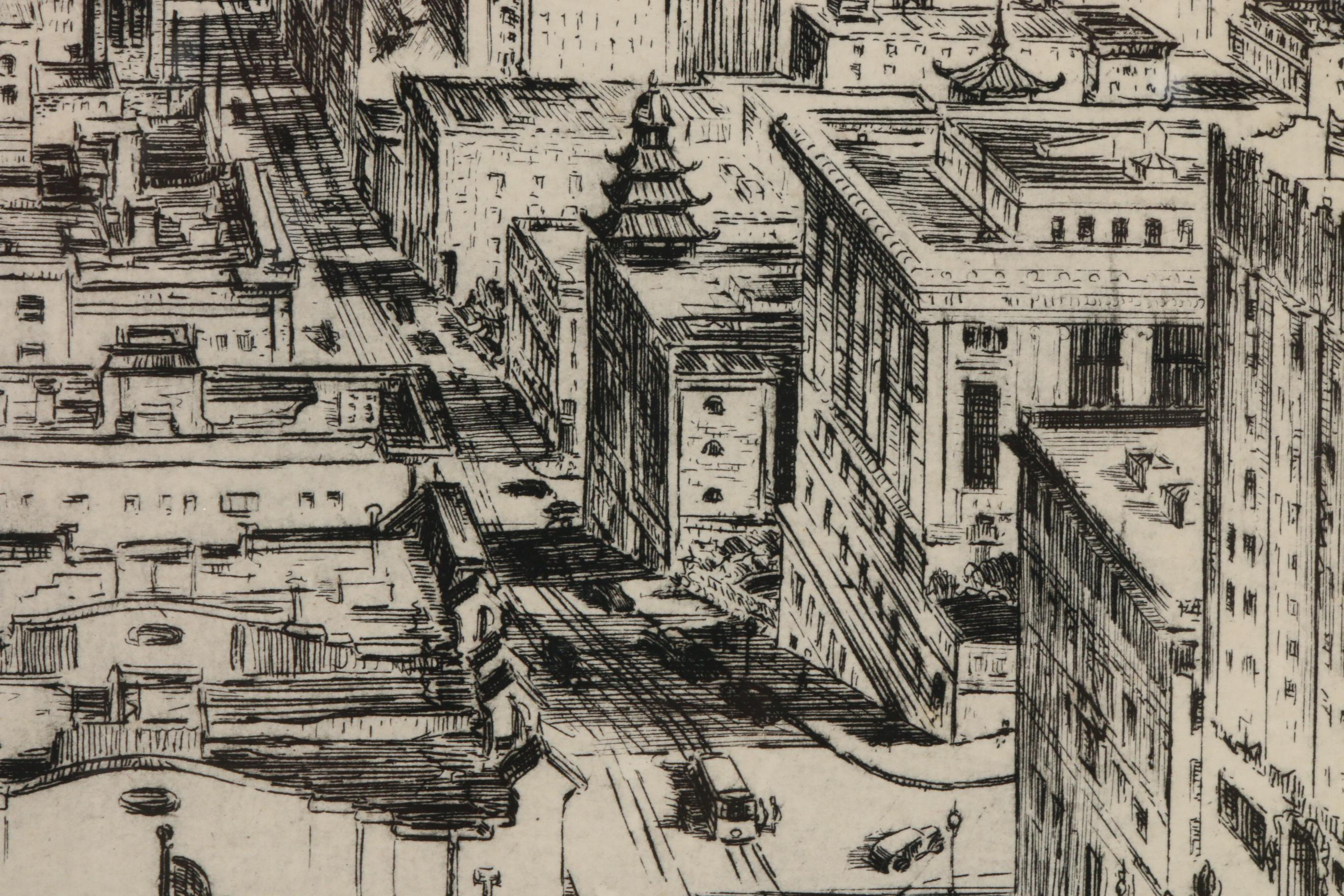 Alec Stern Drypoint Etching "San Francisco from Nob Hill," 20th Century