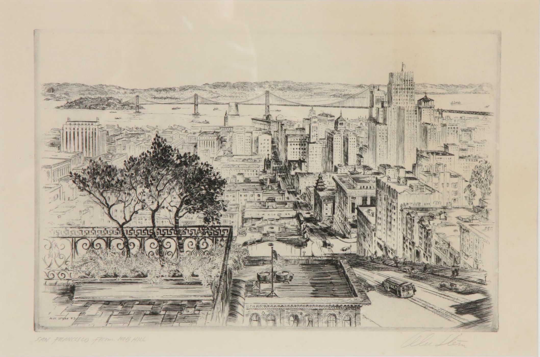 Alec Stern Drypoint Etching "San Francisco from Nob Hill," 20th Century
