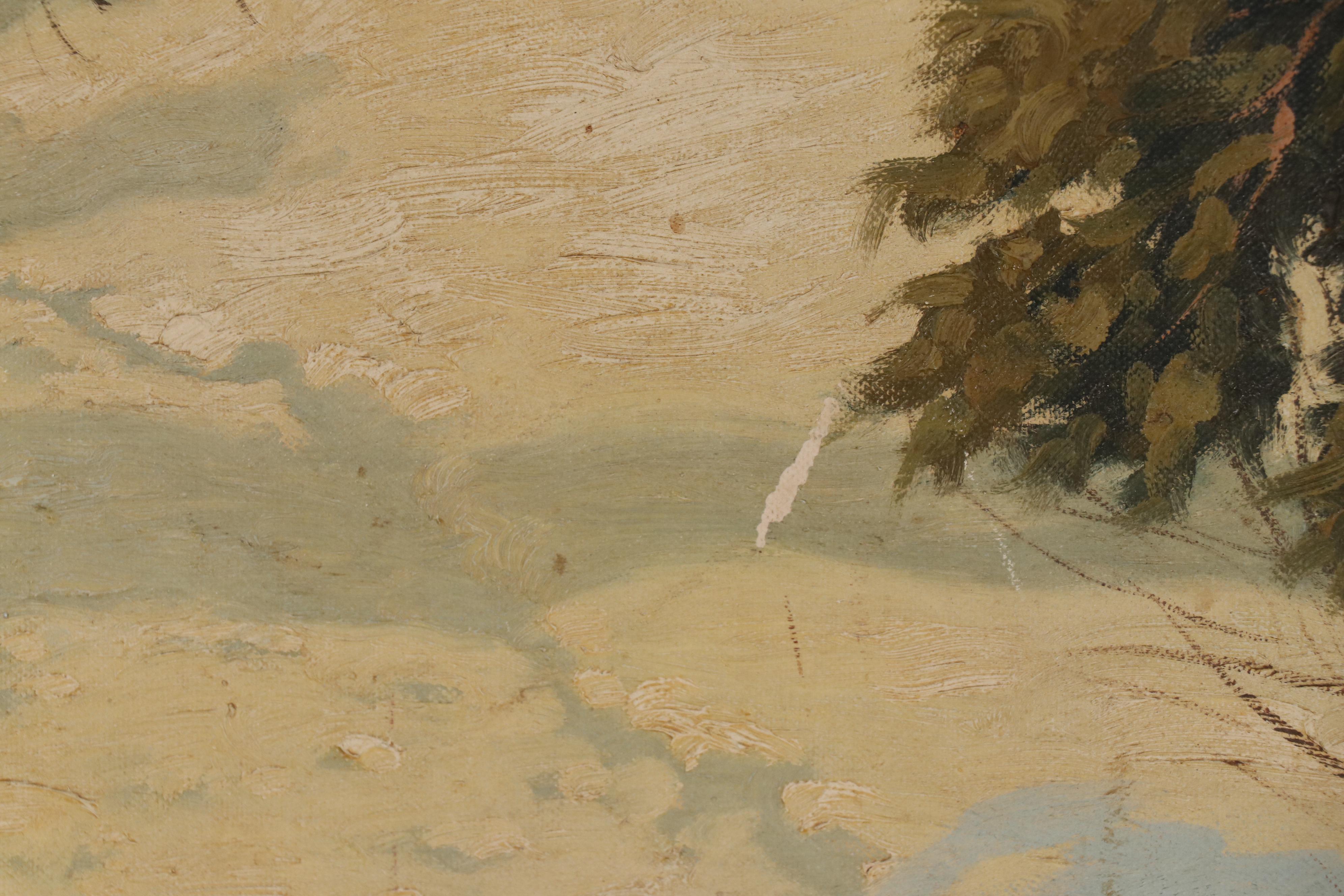 Guy Trent Oil Painting of Winter Scene with Horse Drawn Sled