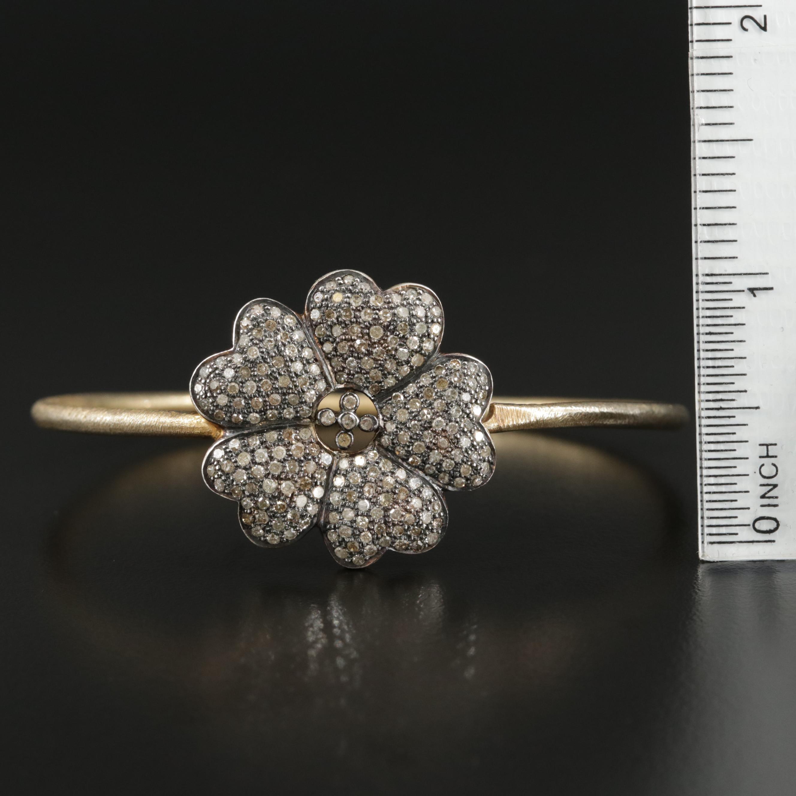 Sterling Silver Pavé Diamond Flower Bracelet