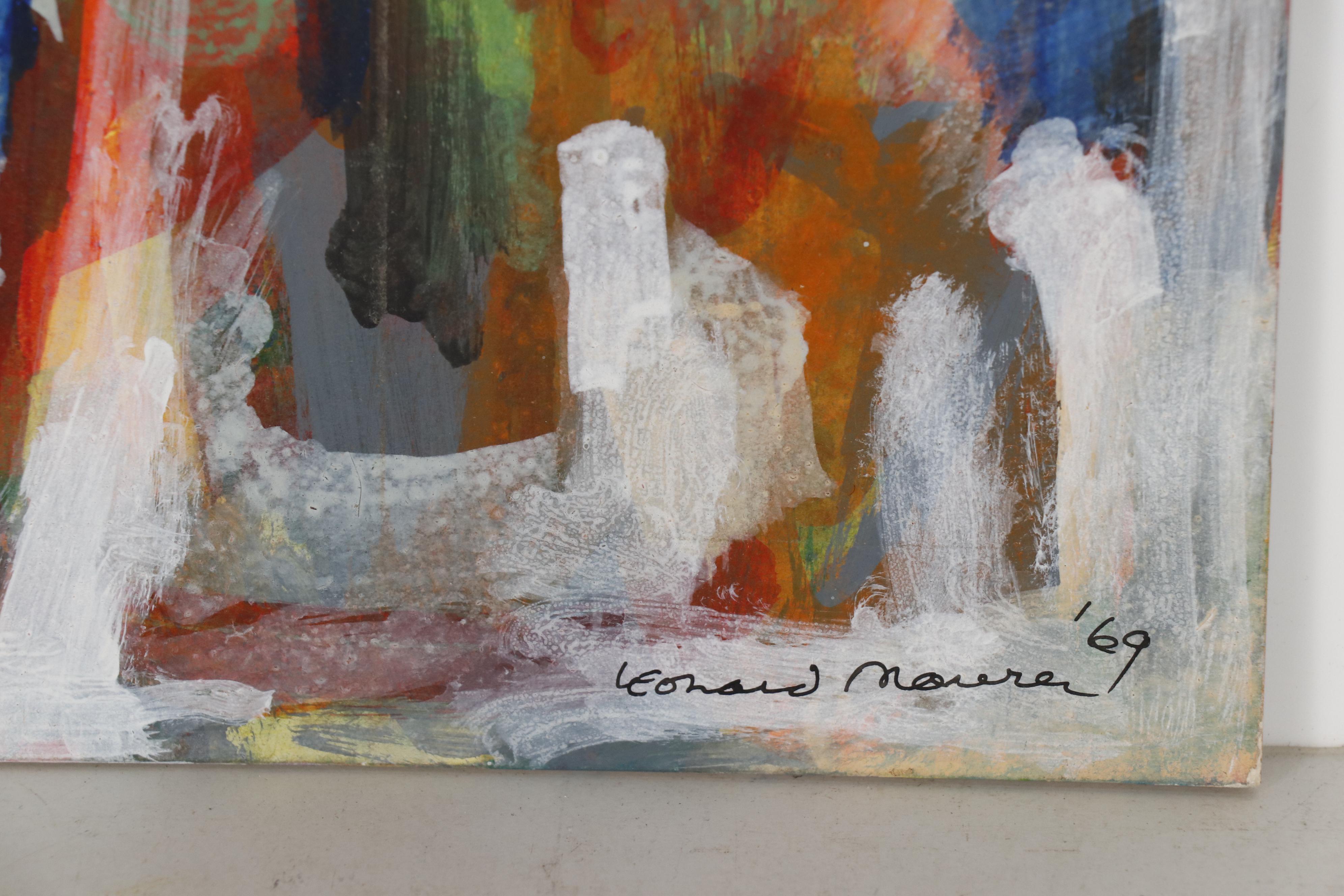 Leonard Maurer Abstract Tempera Painting, 1969