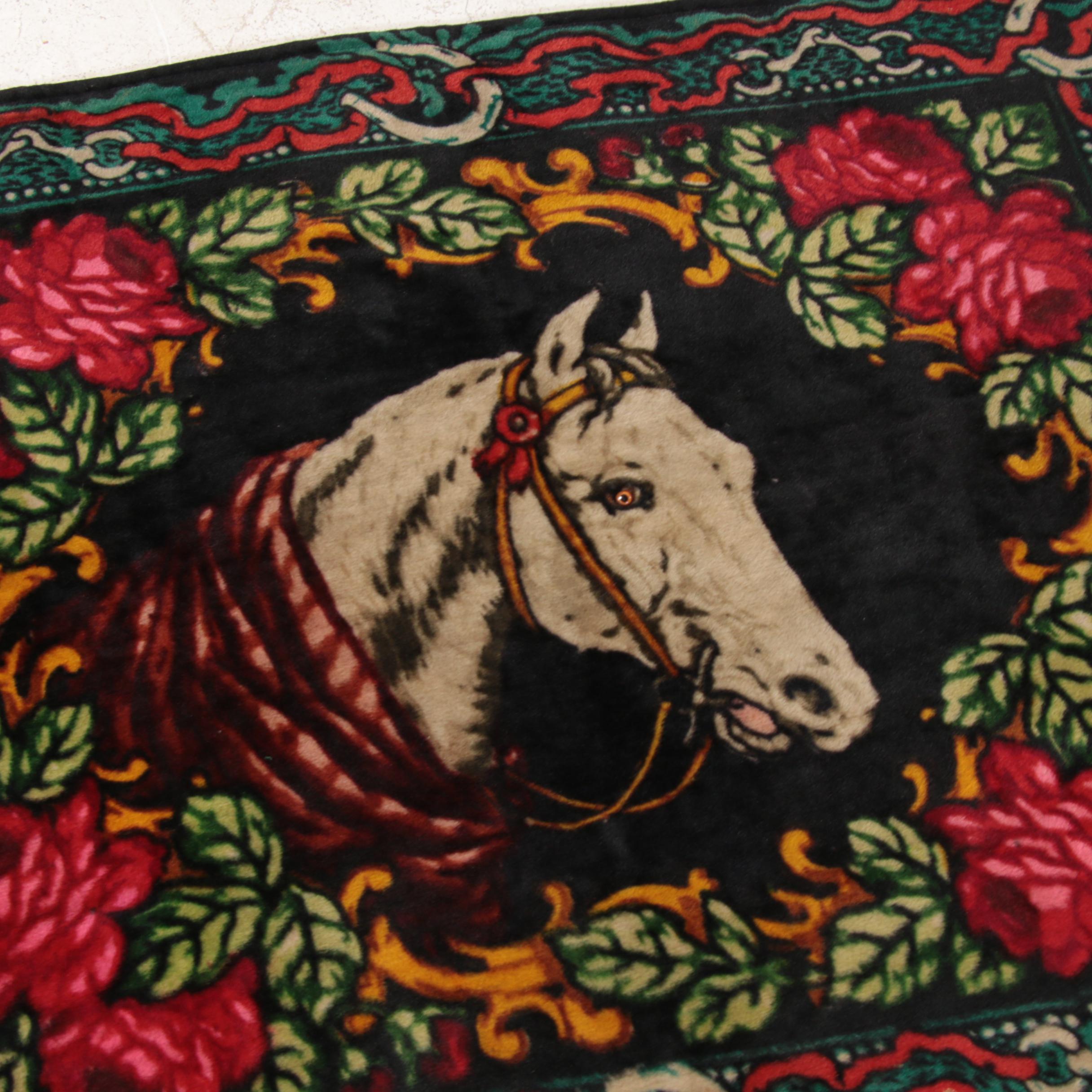 Chase Mohair Carriage Lap Blanket with Horse with Glass Eye, Antique