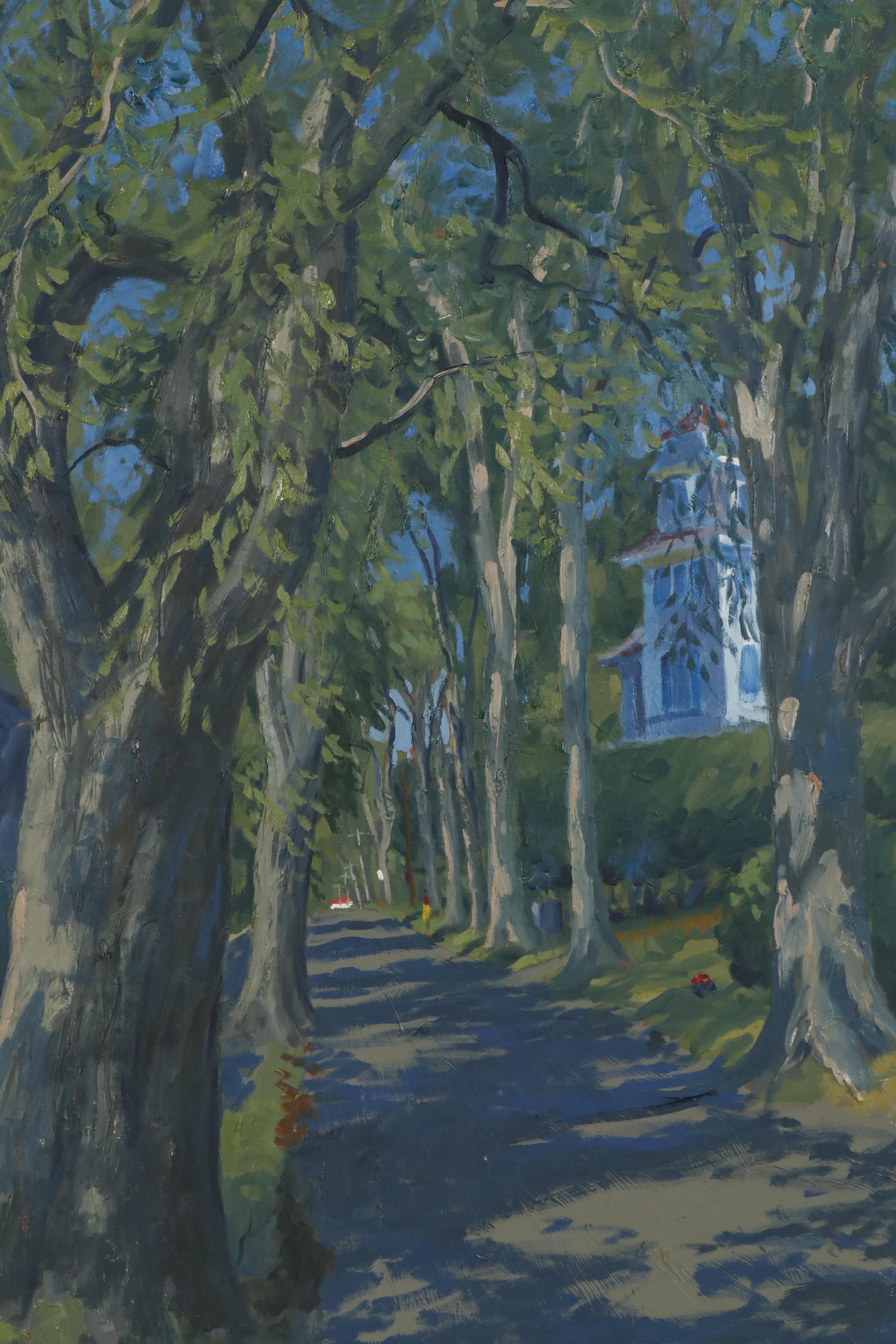 Joseph Di Gemma Oil Painting of Tree Lined Street