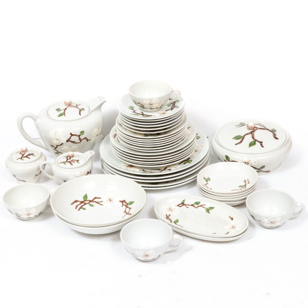 California Pottery "Dogwood" Hand-Decorated Dinnerware, Mid-20th Century