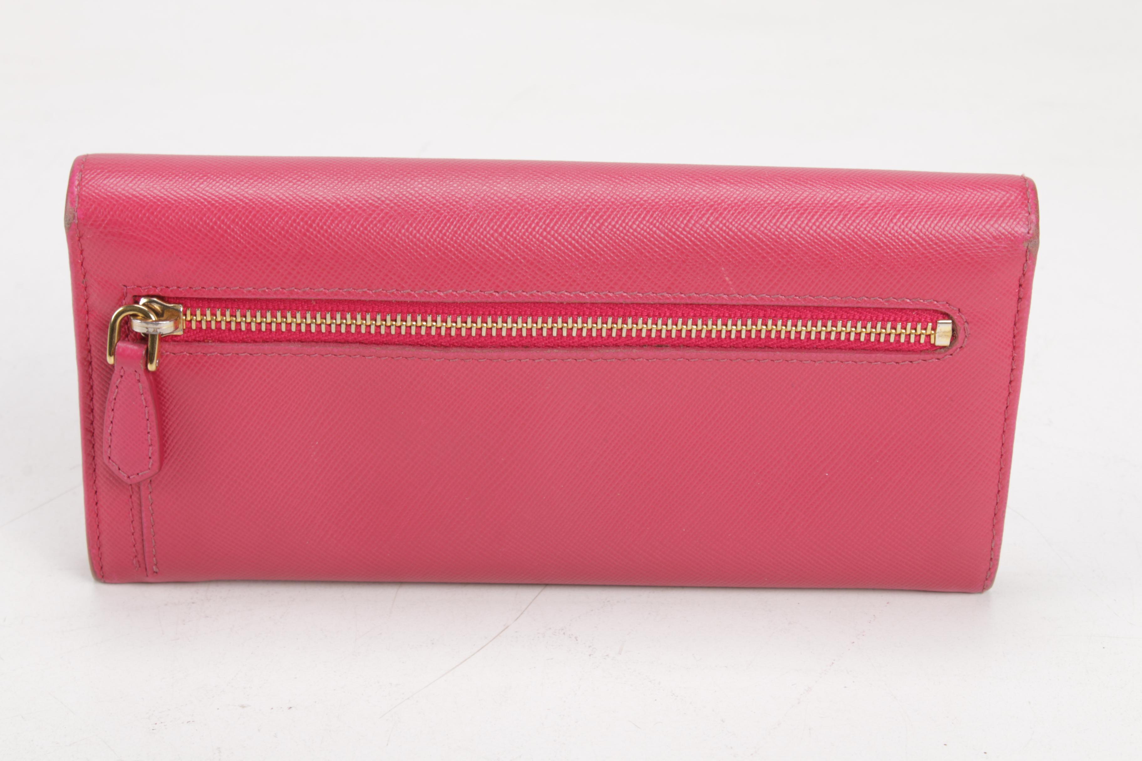 Prada Pink Saffiano Leather Continental Wallet
