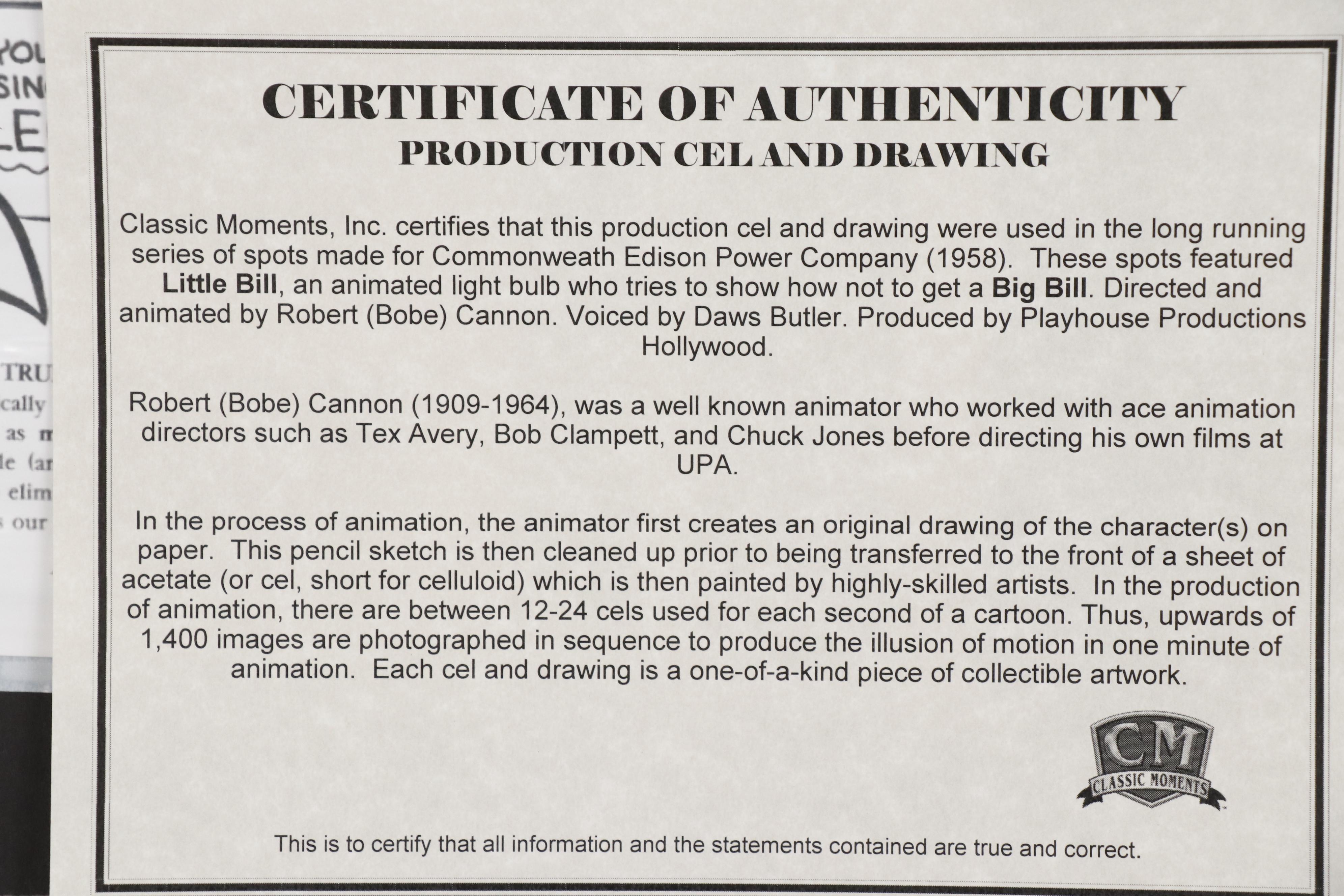 Commonwealth Edison Power Company Commercial Production Cels and Drawings