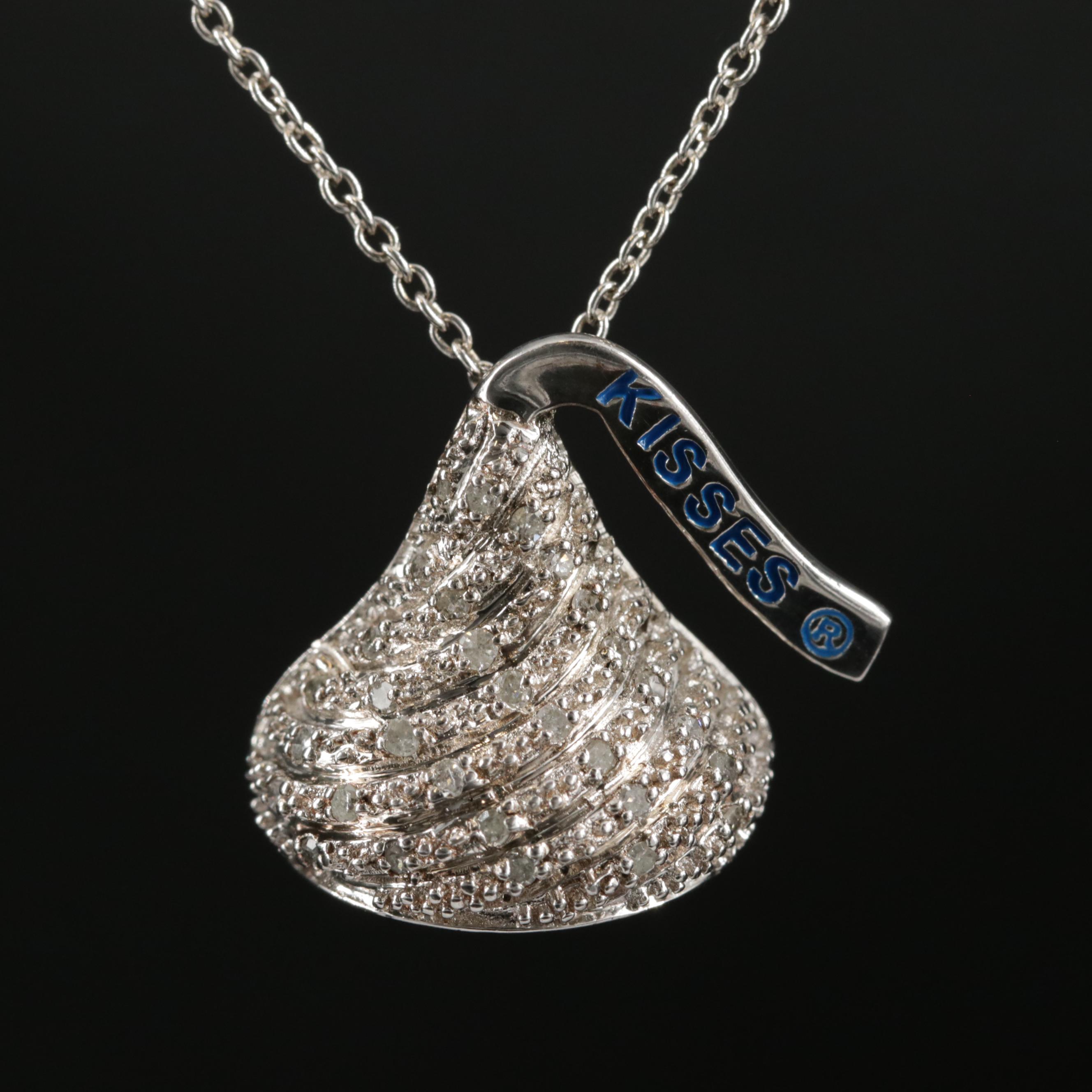 Sterling Silver Diamond Hershey Kiss Pendant Necklace