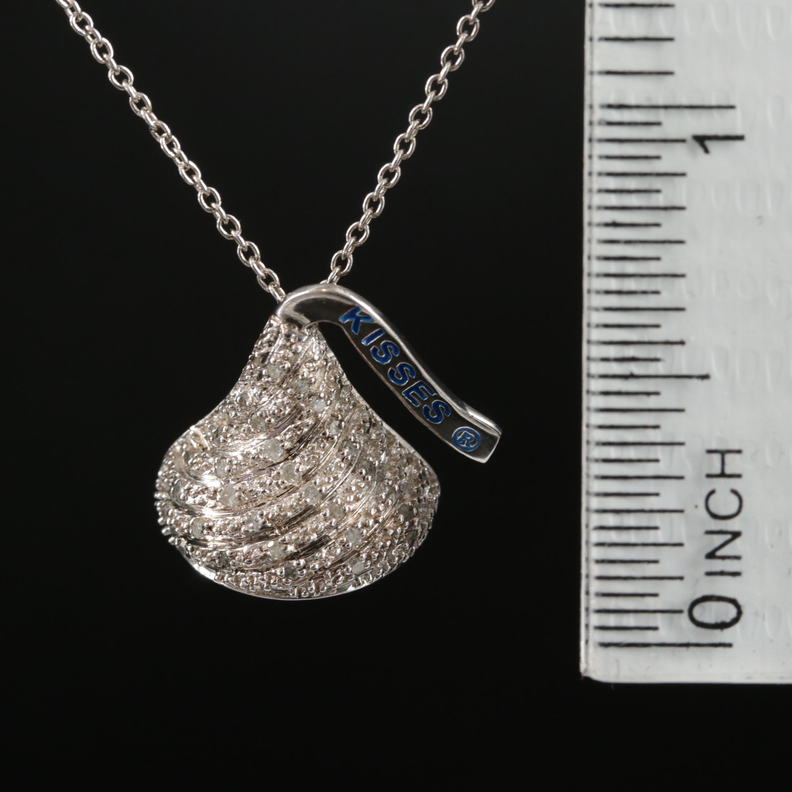 Sterling Silver Diamond Hershey Kiss Pendant Necklace