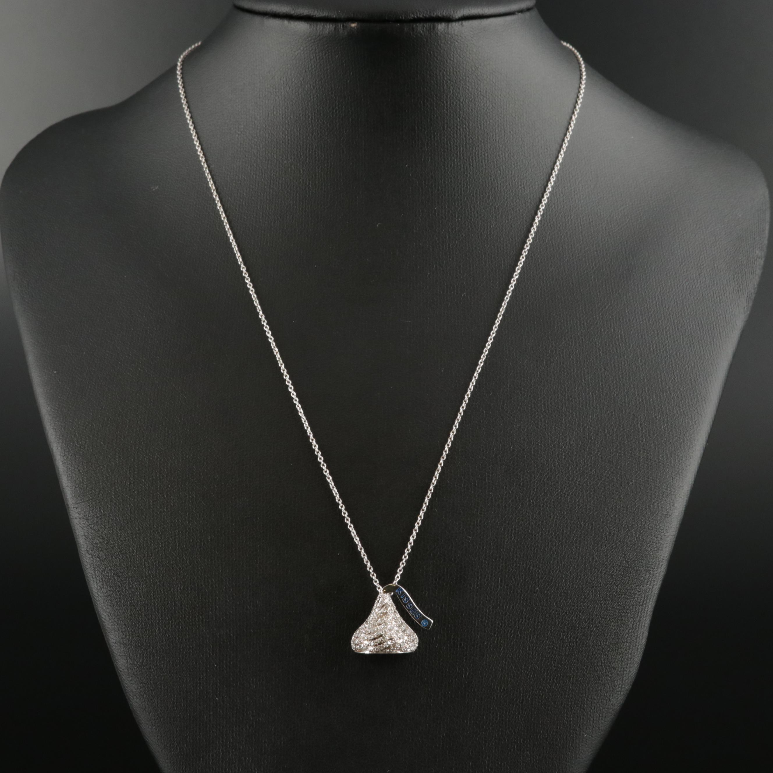 Sterling Silver Diamond Hershey Kiss Pendant Necklace
