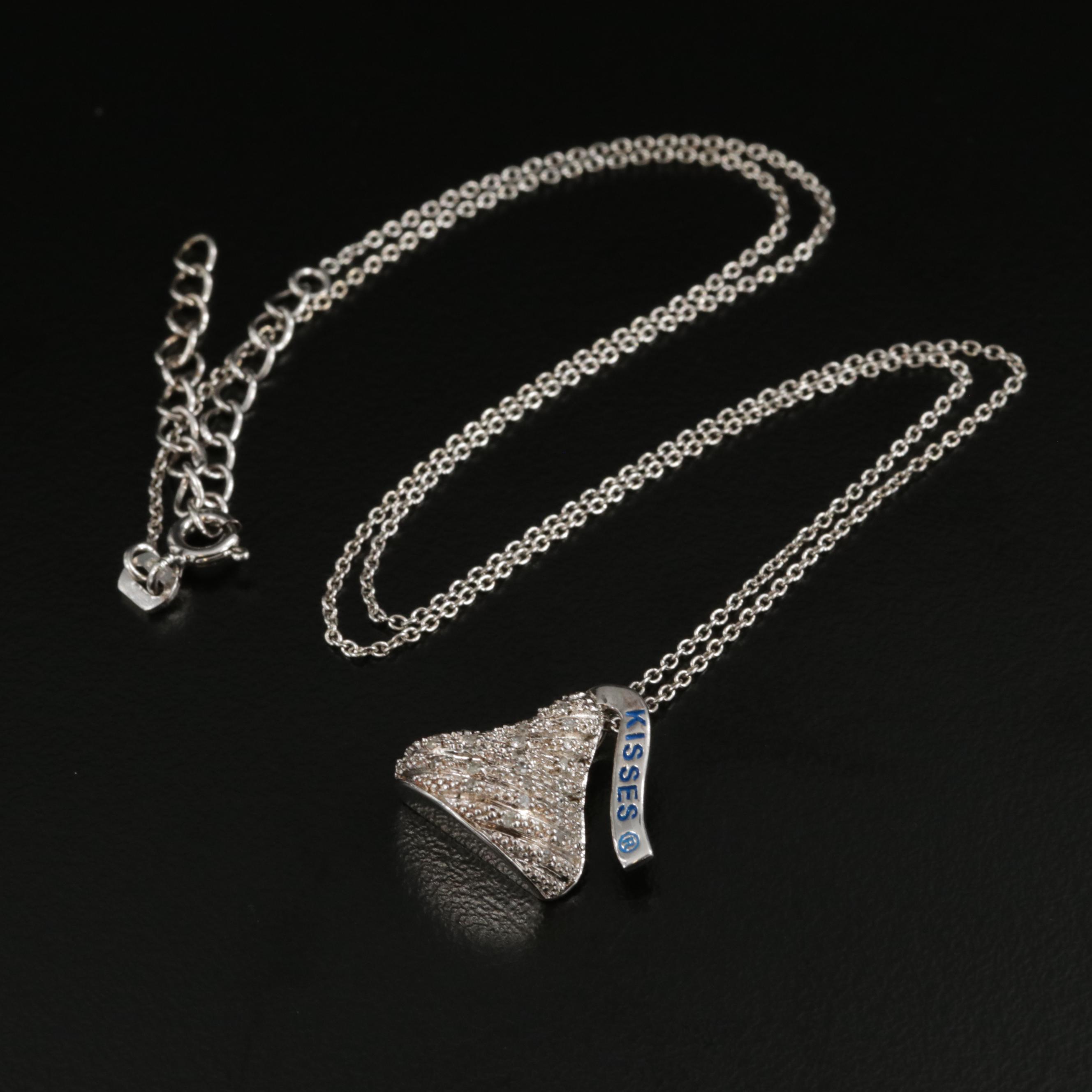 Sterling Silver Diamond Hershey Kiss Pendant Necklace