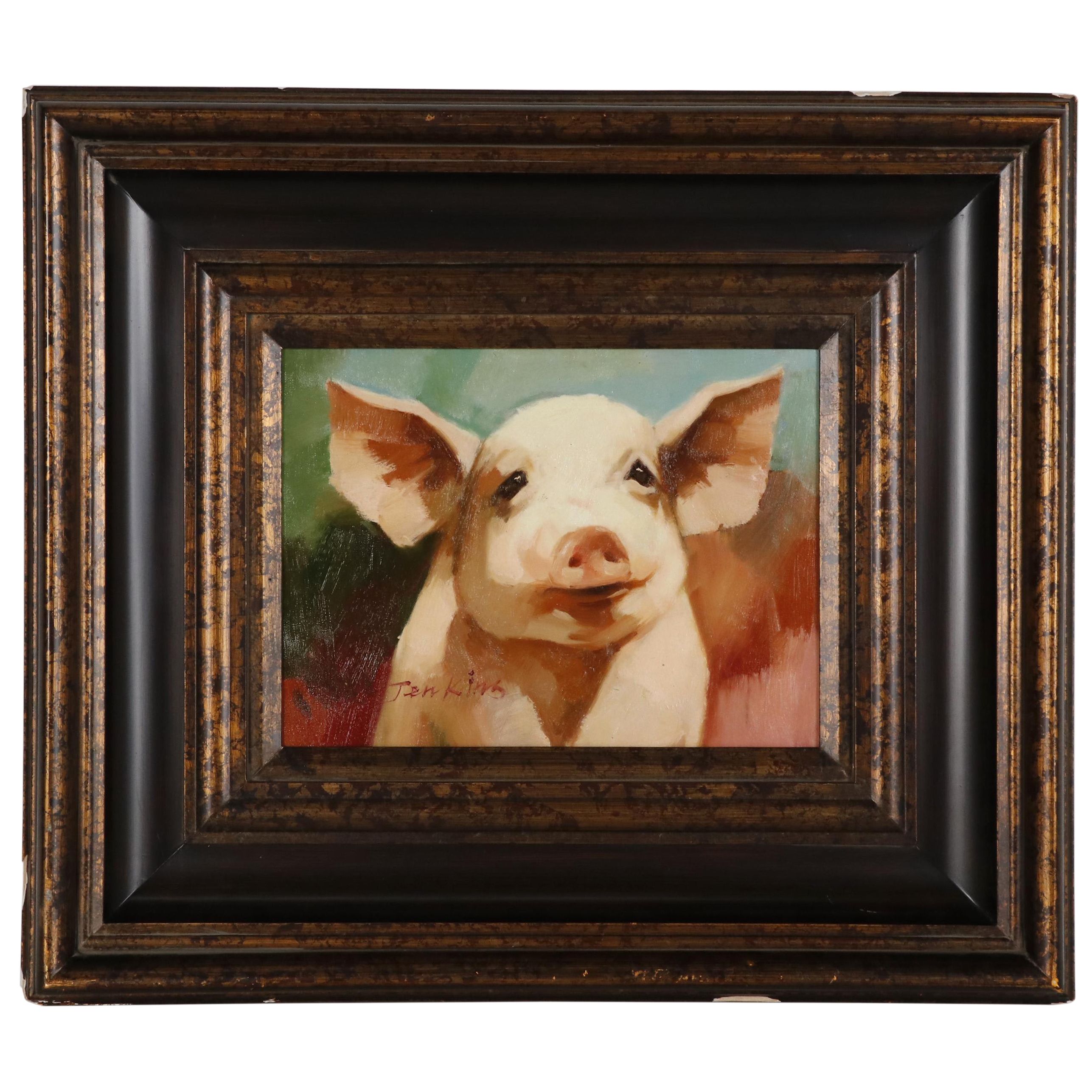 Oil Painting of Pig Portait, 21st Century