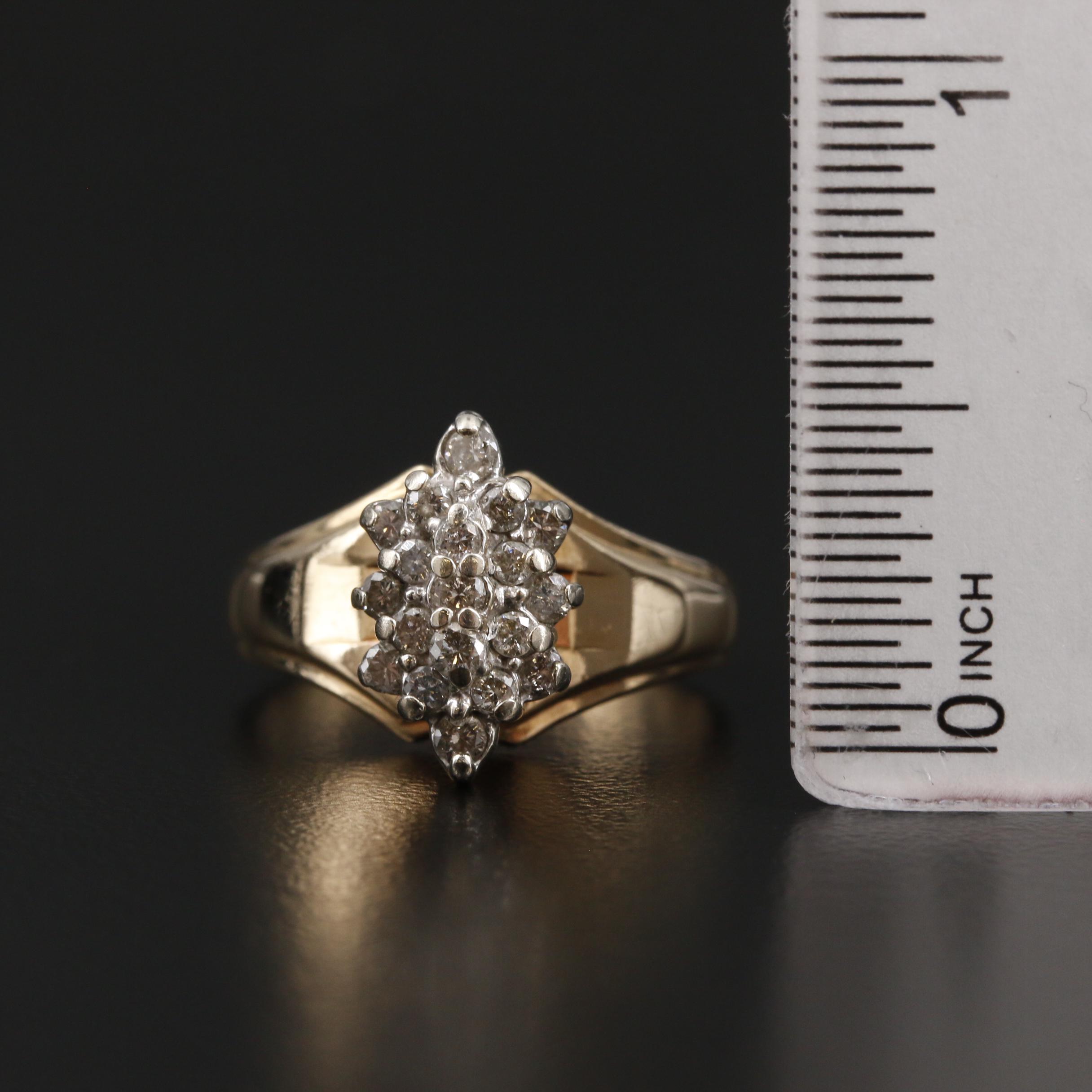 14K Gold Diamond Cluster Ring