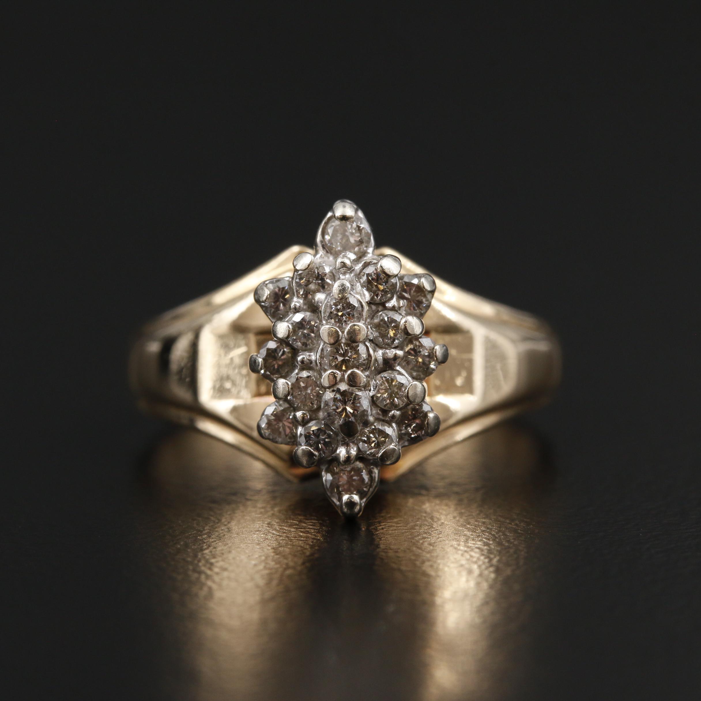 14K Gold Diamond Cluster Ring