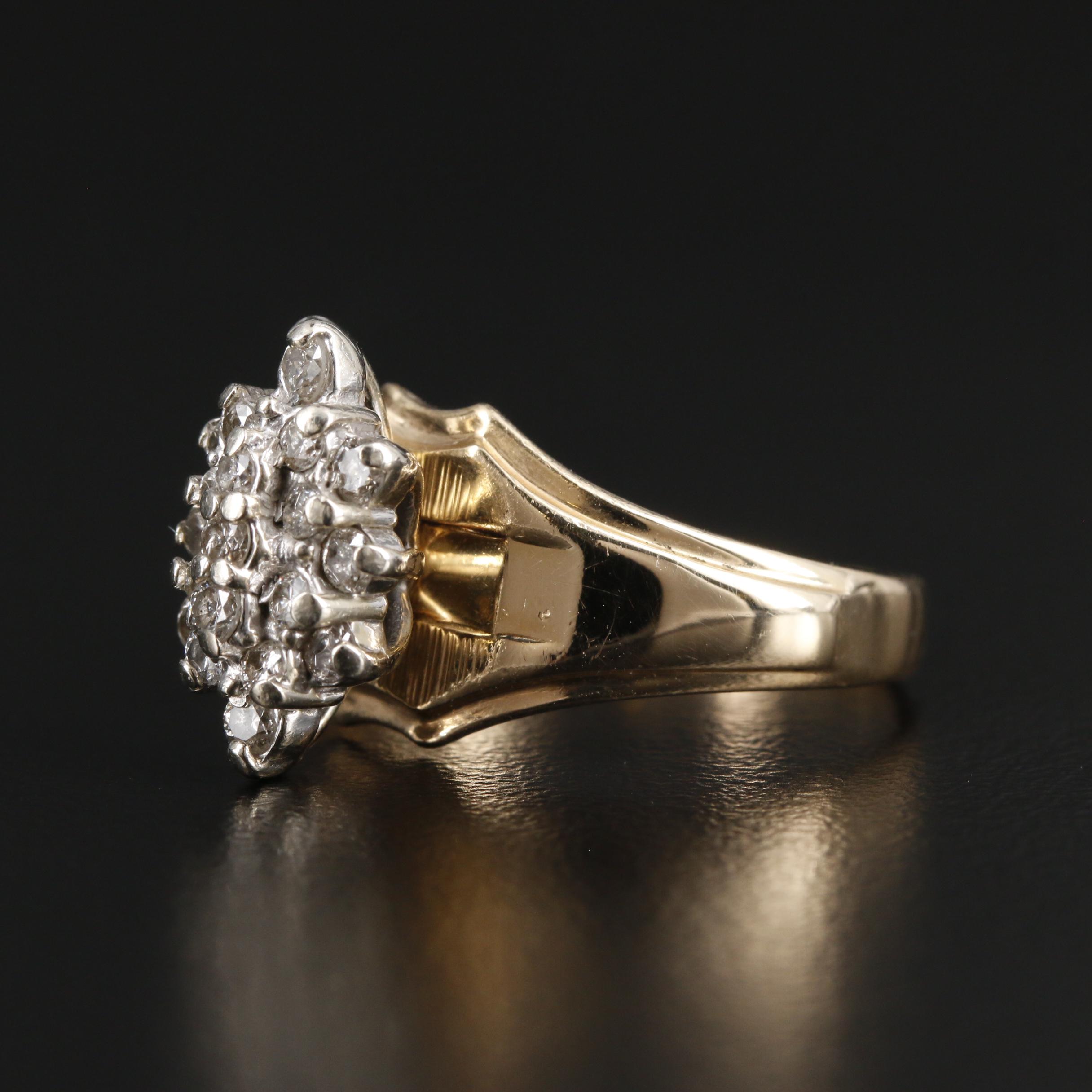 14K Gold Diamond Cluster Ring