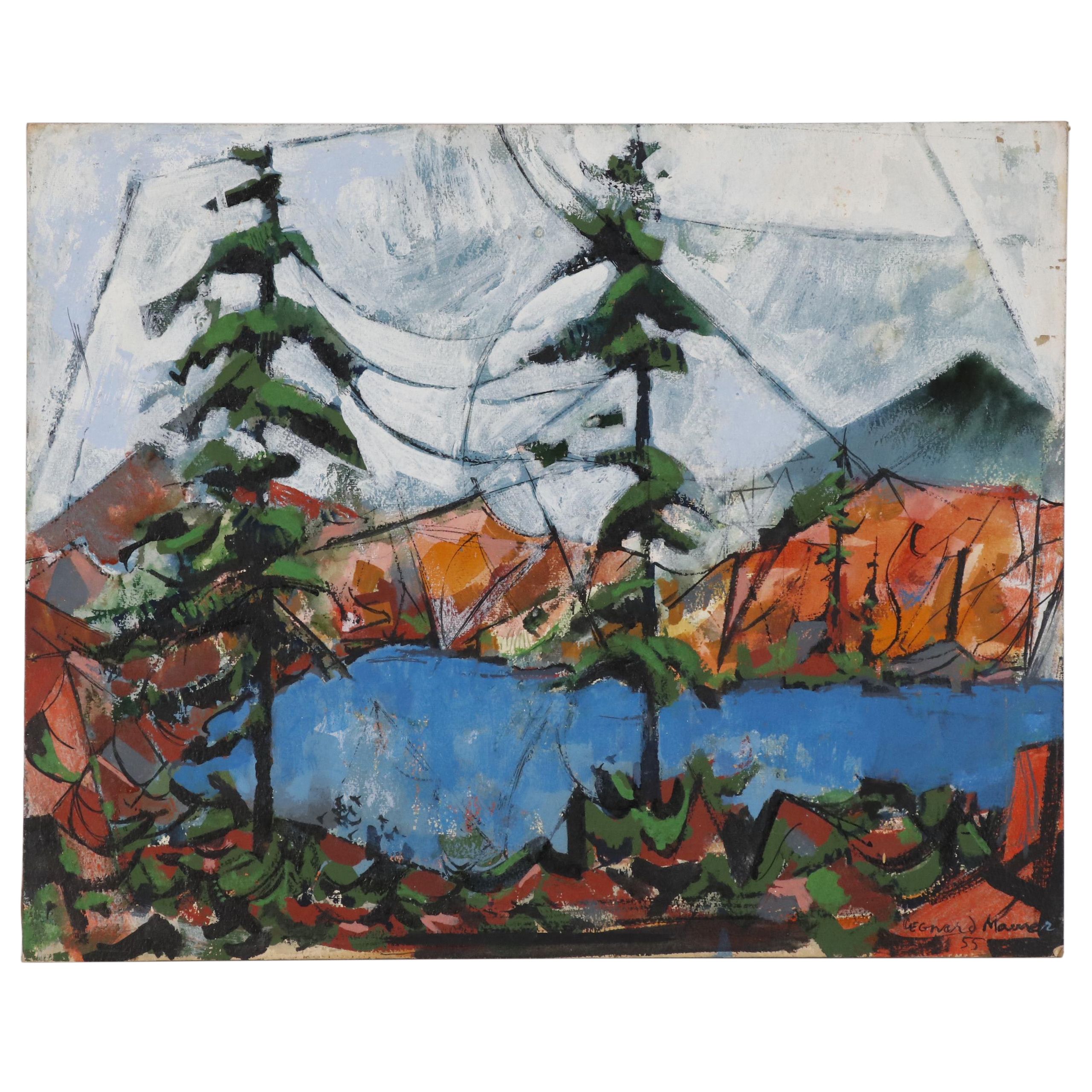 Leonard Maurer Abstract Landscape Oil Painting, 1955