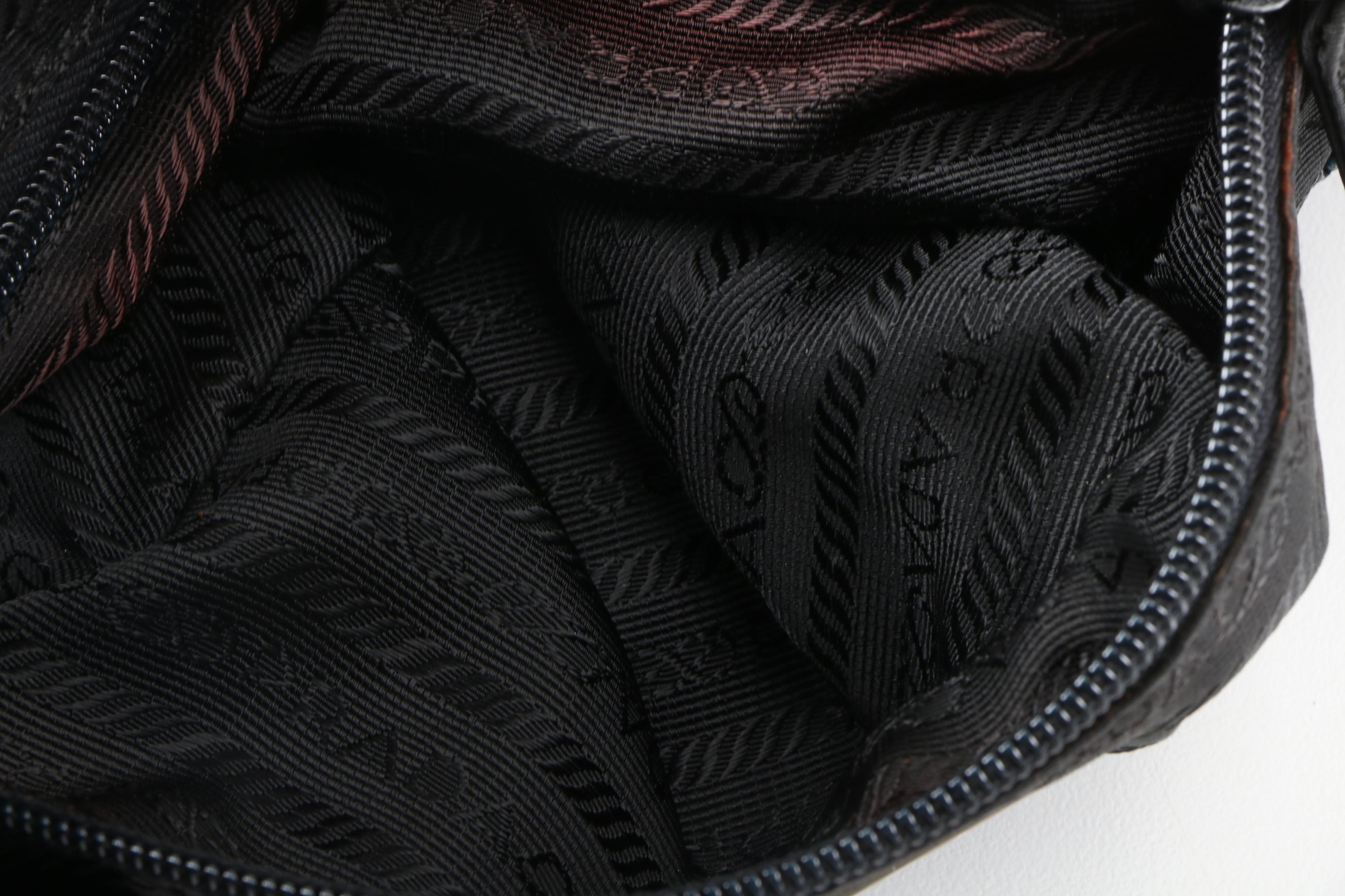 Prada Shoulder Bag in Black Tessuto Nylon with Silver Tone Metal Handle, Vintage