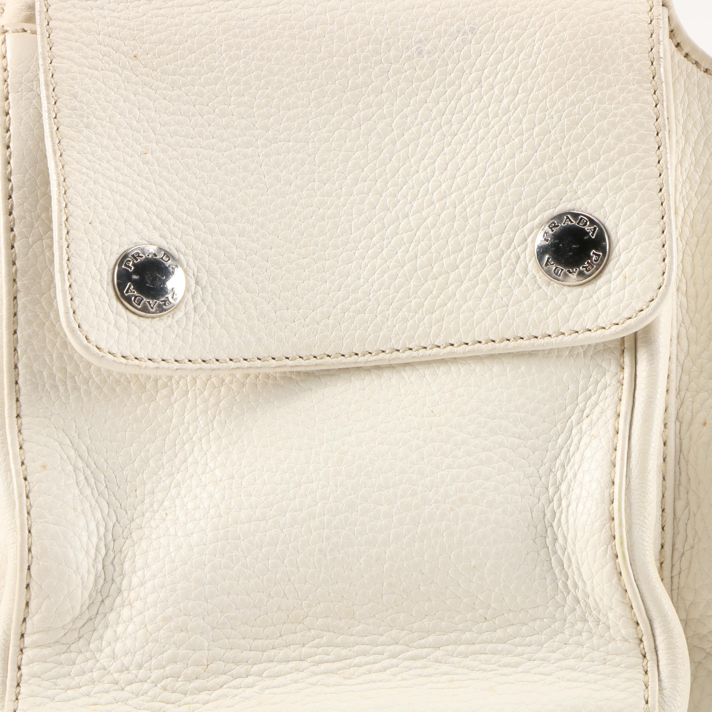 Prada Convertible Bar Handle Clutch in Pebbled Vitello Daino Calfskin Leather