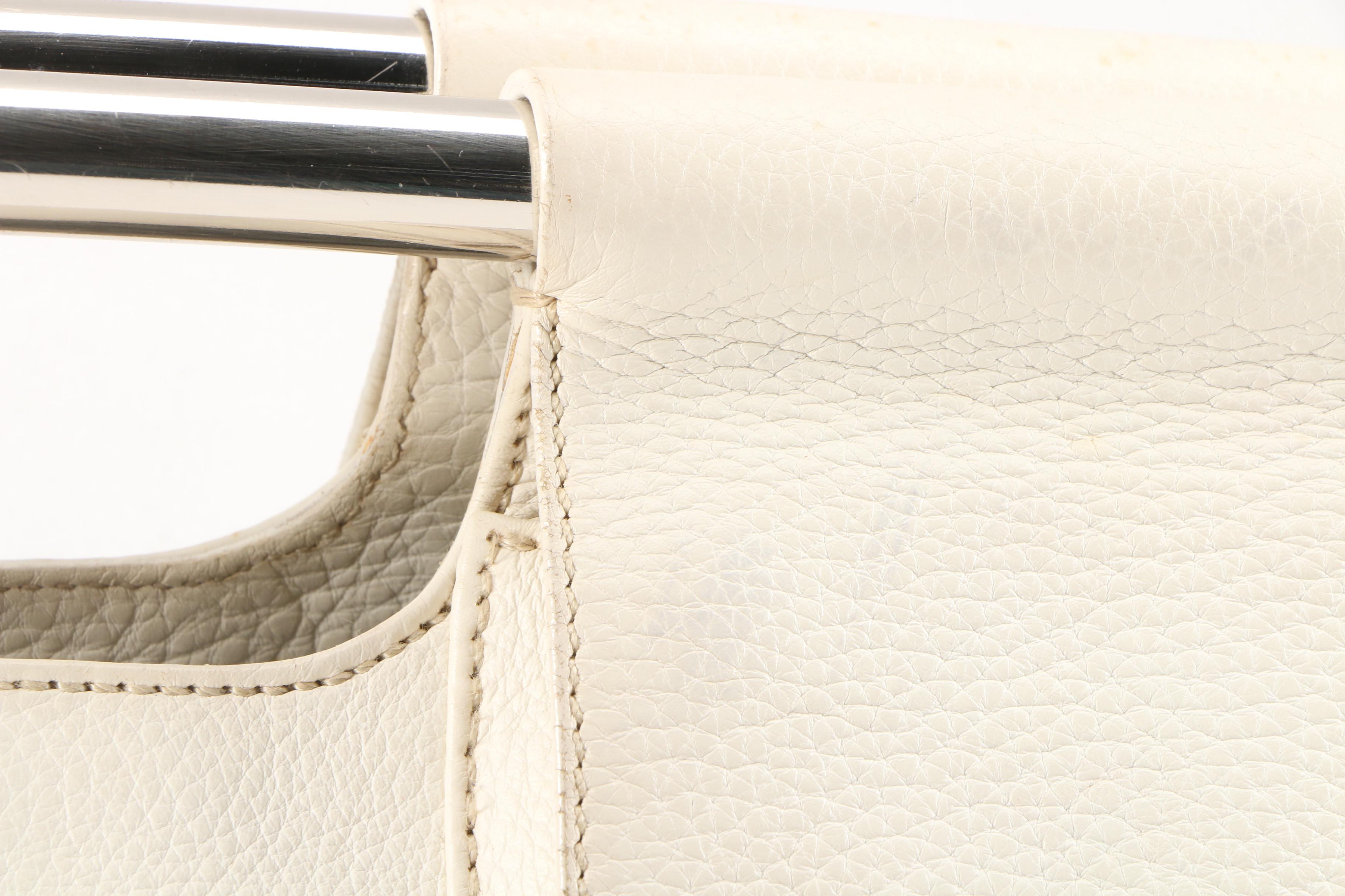 Prada Convertible Bar Handle Clutch in Pebbled Vitello Daino Calfskin Leather