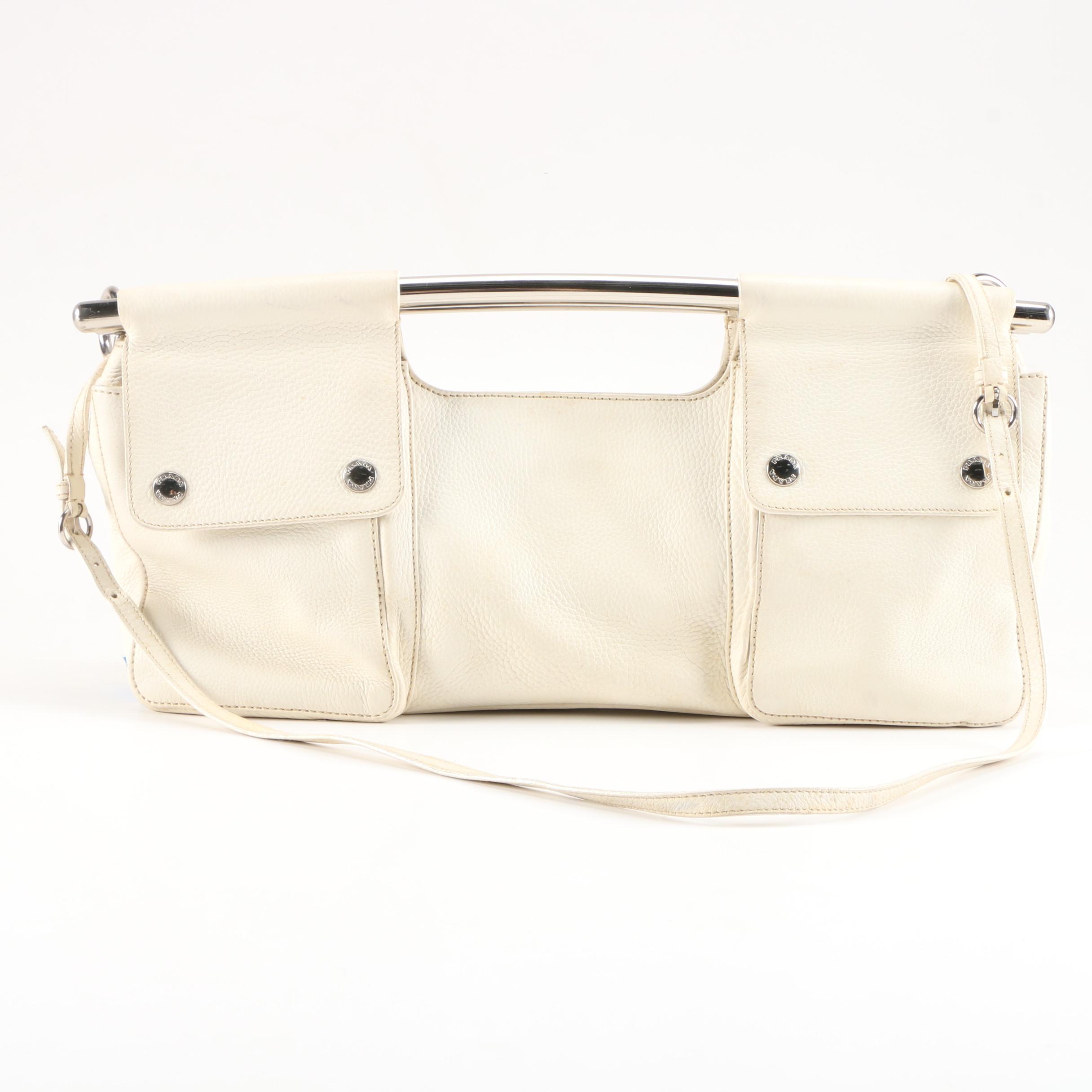 Prada Convertible Bar Handle Clutch in Pebbled Vitello Daino Calfskin Leather